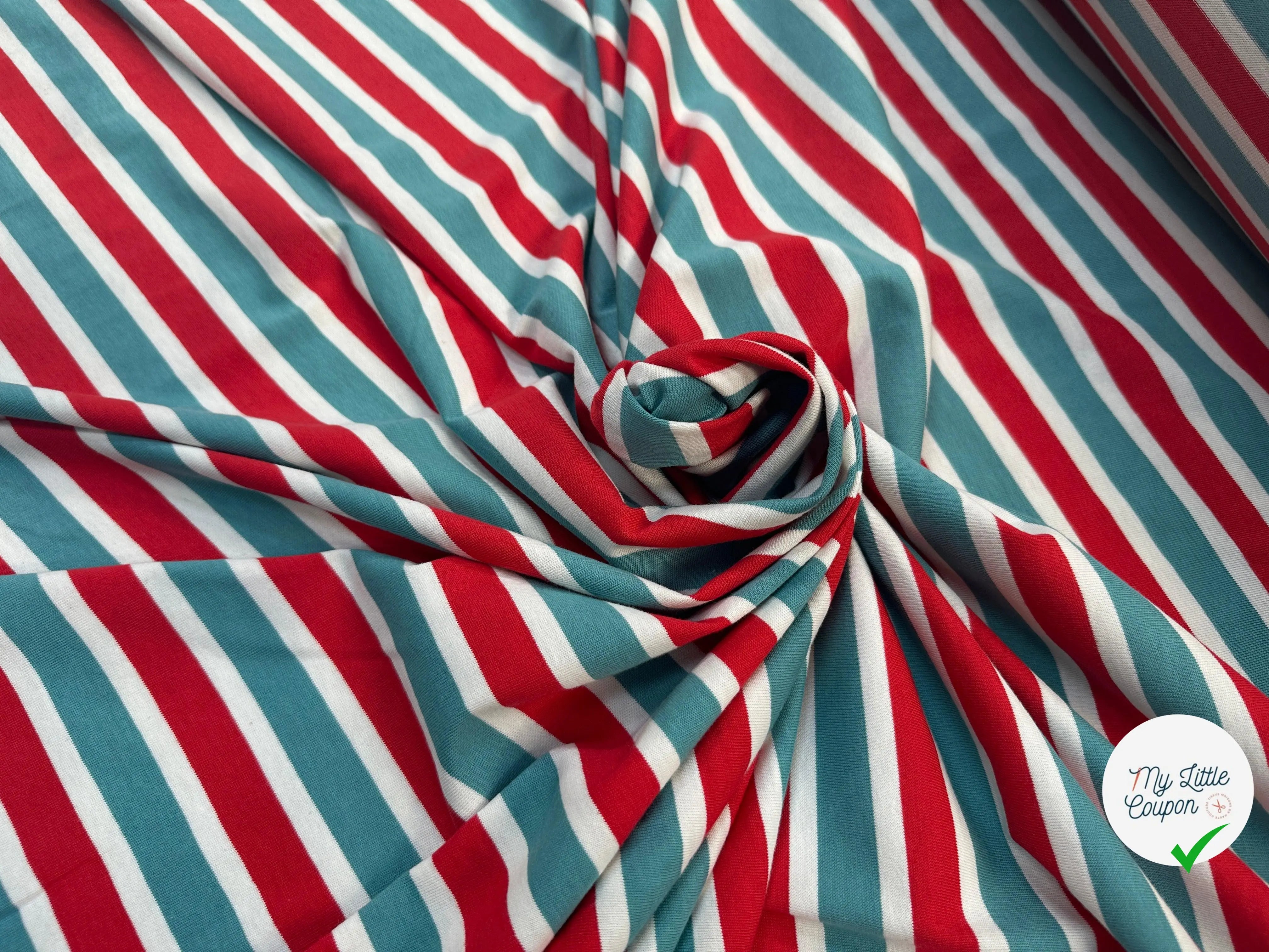 JERSEY DE COTON RAYURES BLEU VERT BLANC ET ROUGE - My Little Coupon - tissu - coudre