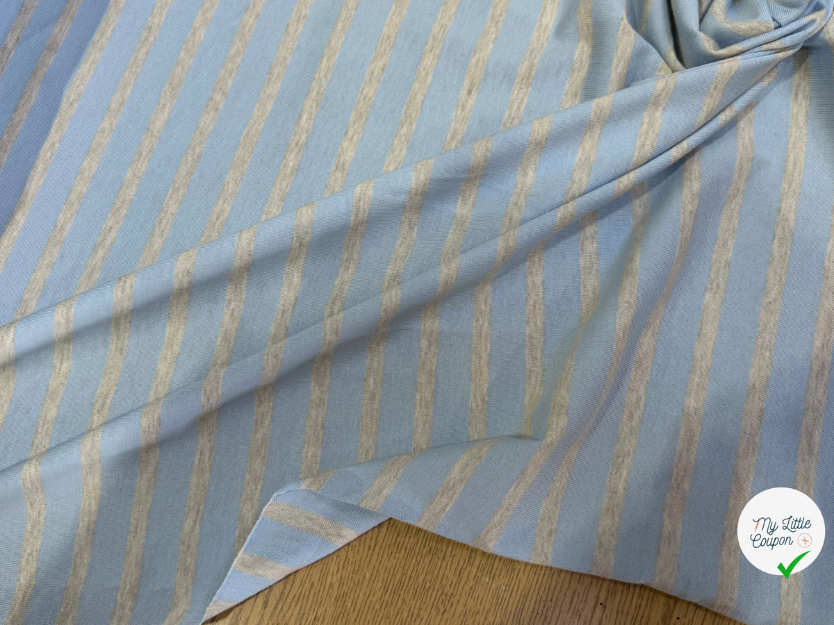 JERSEY DE COTON RAYURES GRISES FOND BLEU CIEL FABRICATION RÉGION DE TROYES 🇫🇷 - My Little Coupon