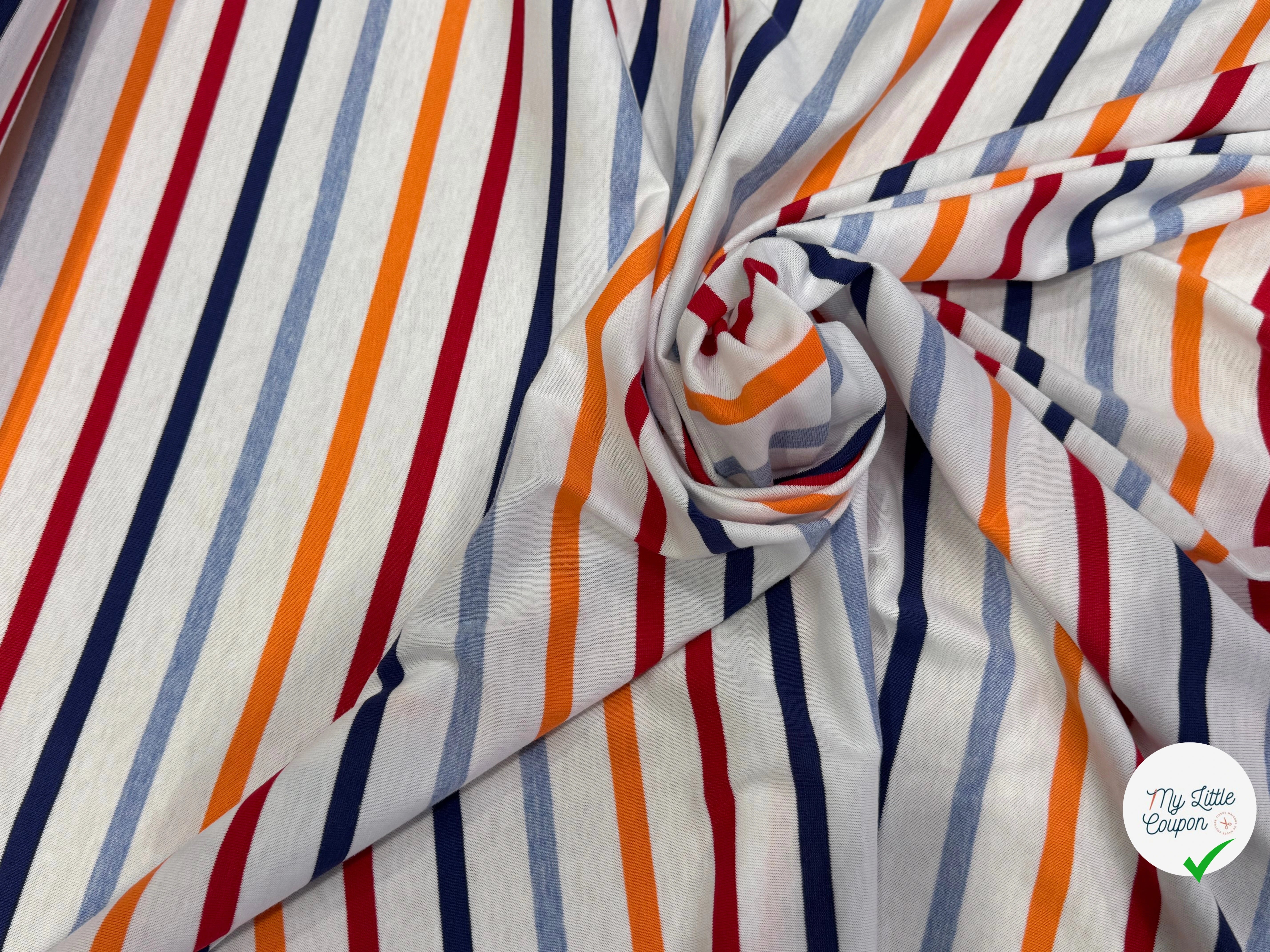 JERSEY DE COTON SUPER DOUX STRETCH MULTICOLORE BLEU ORANGE ROUGE FABRICATION RÉGION DE TROYES 🇫🇷 - My Little Coupon