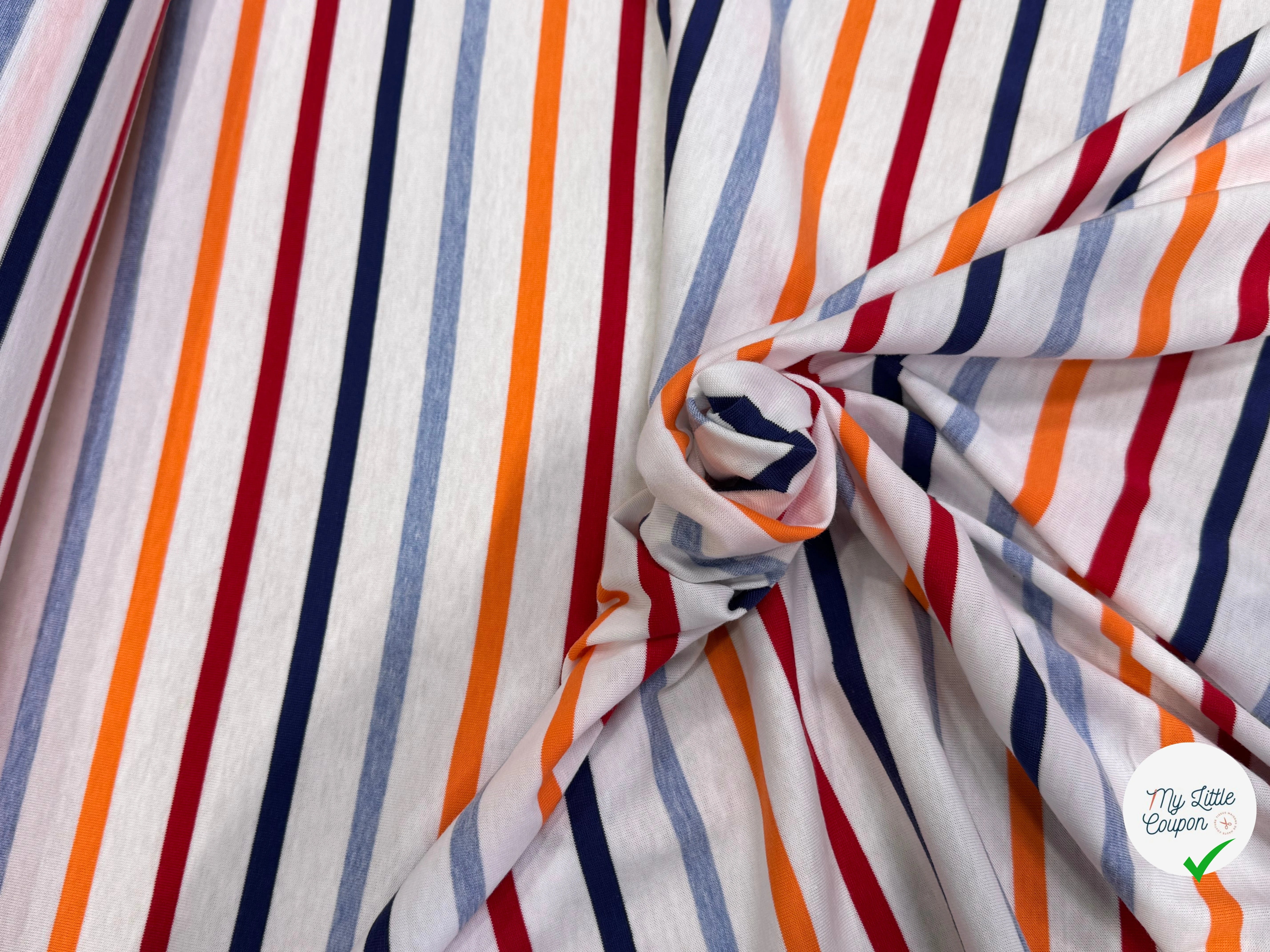 JERSEY DE COTON SUPER DOUX STRETCH MULTICOLORE BLEU ORANGE ROUGE FABRICATION RÉGION DE TROYES 🇫🇷 - My Little Coupon