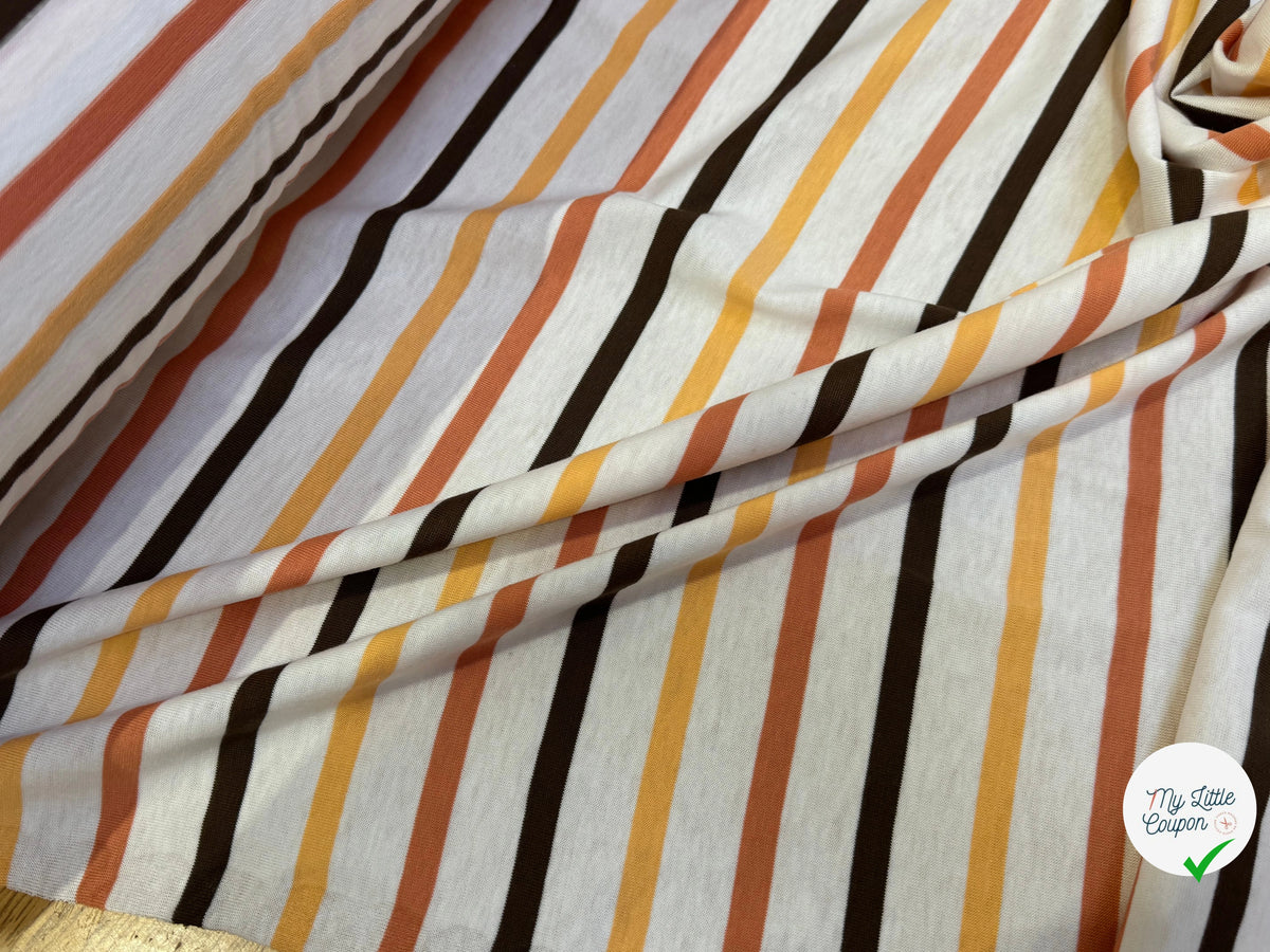 JERSEY DE COTON SUPER DOUX STRETCH RAYURES MULTICOLORES ORANGE JAUNE NOIR FABRICATION RÉGION DE TROYES 🇫🇷 - My Little Coupon