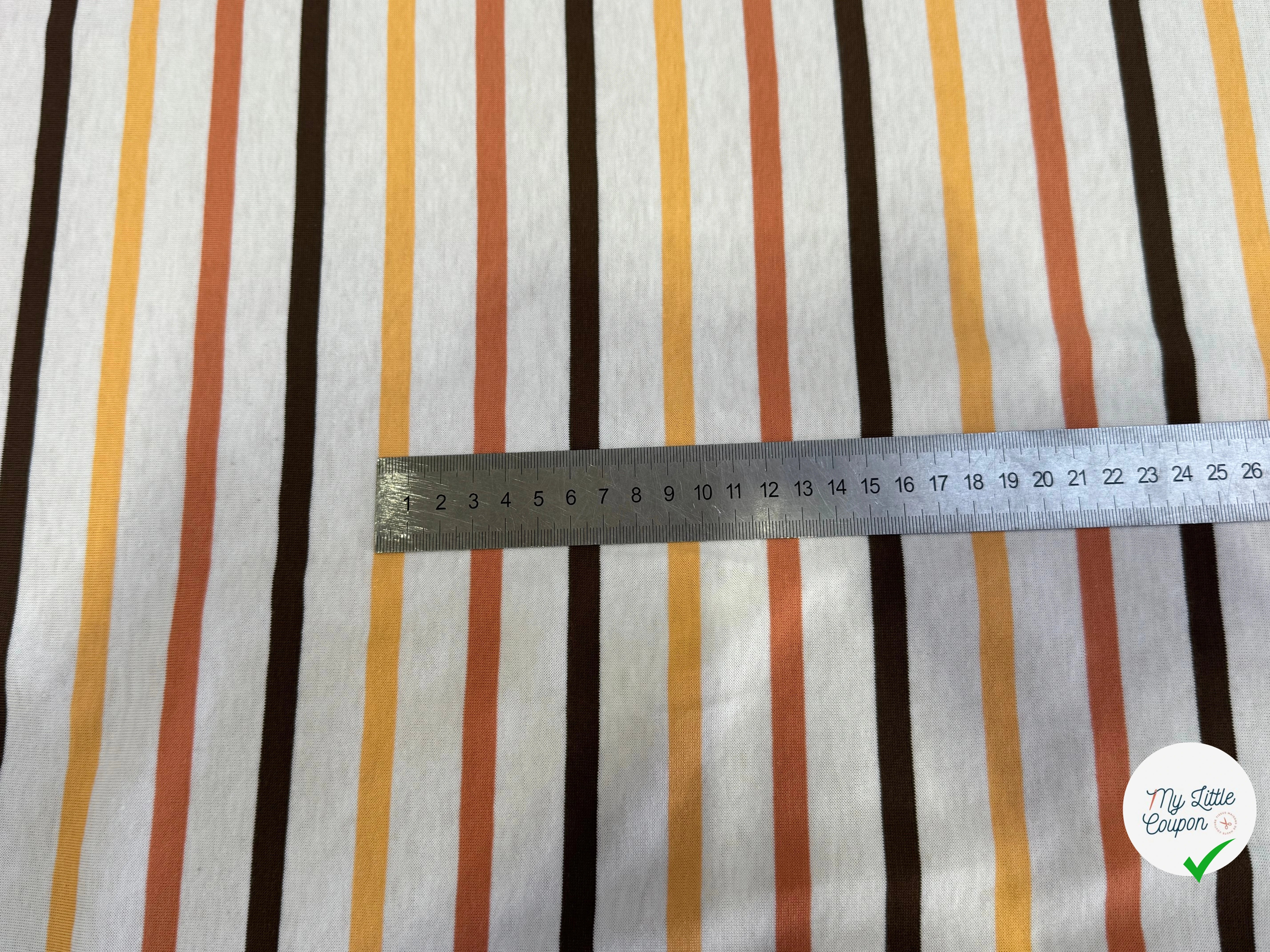 JERSEY DE COTON SUPER DOUX STRETCH RAYURES MULTICOLORES ORANGE JAUNE NOIR FABRICATION RÉGION DE TROYES 🇫🇷 - My Little Coupon
