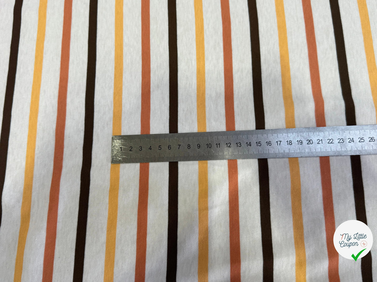 JERSEY DE COTON SUPER DOUX STRETCH RAYURES MULTICOLORES ORANGE JAUNE NOIR FABRICATION RÉGION DE TROYES 🇫🇷 - My Little Coupon
