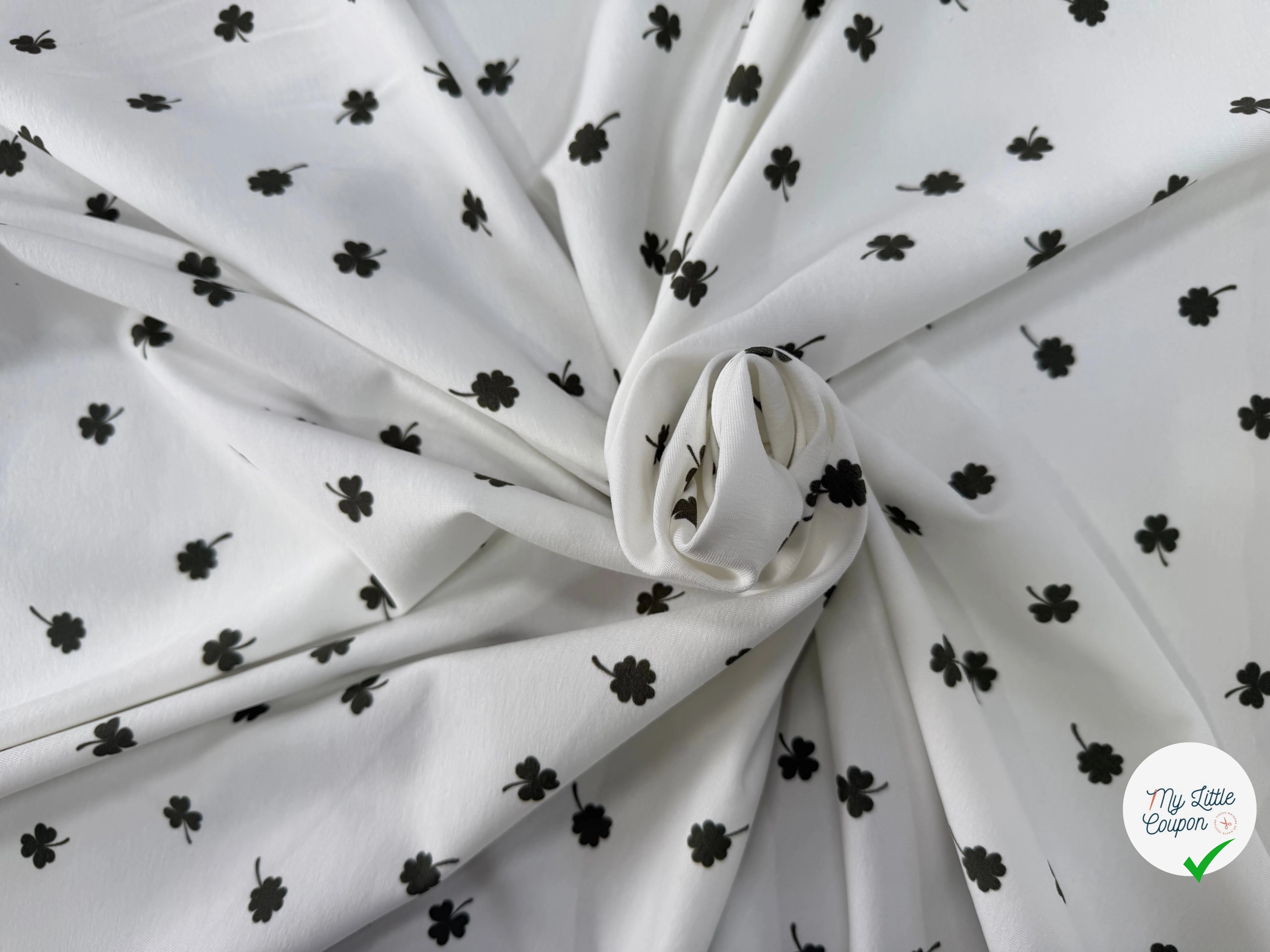 JERSEY DE COTON TRÈFLES BLANC CASSÉ - My Little Coupon