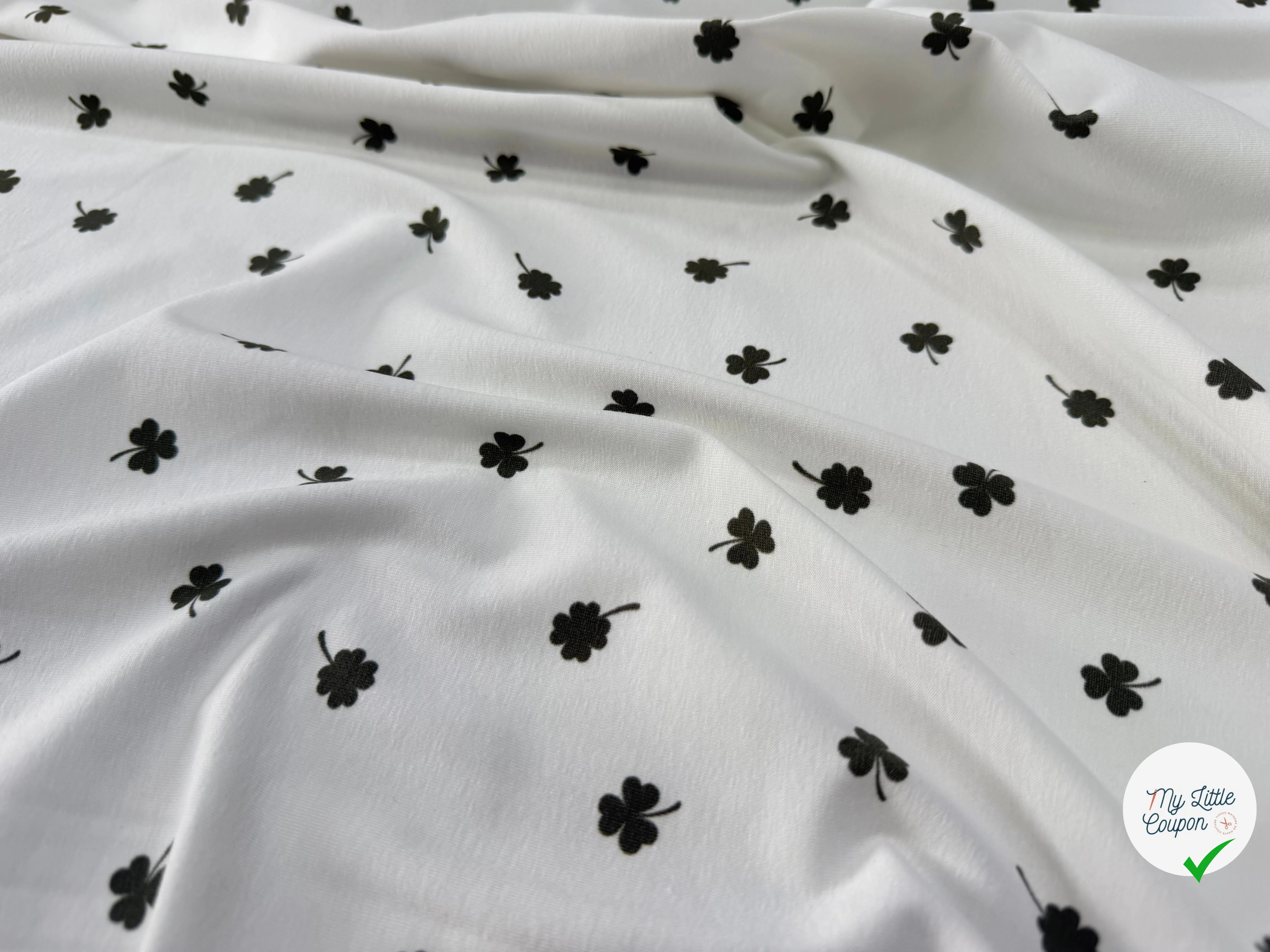 JERSEY DE COTON TRÈFLES BLANC CASSÉ - My Little Coupon