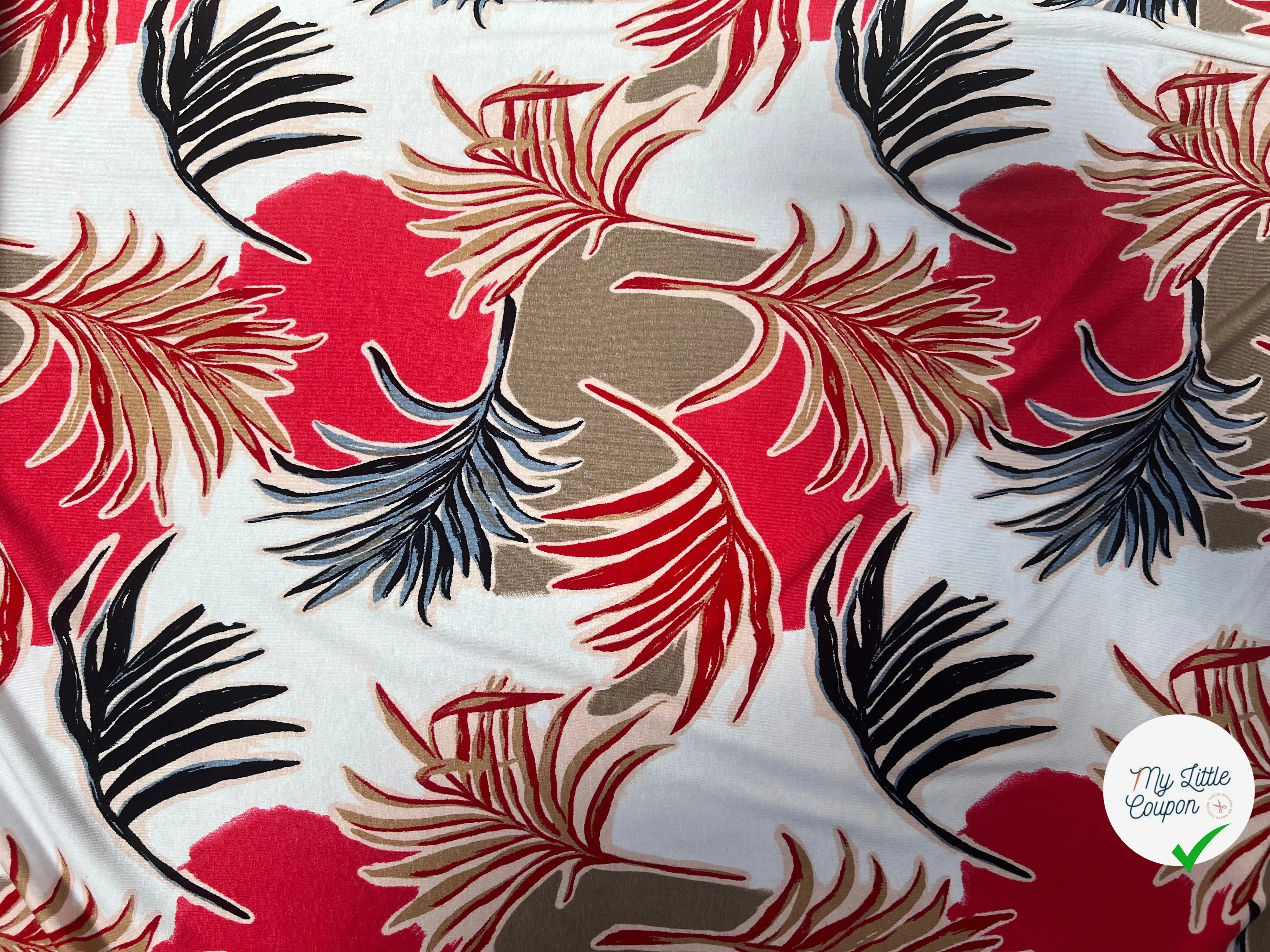 JERSEY DE VISCOSE TISSU IMPRIMÉ ABSTRAIT CORAL - My Little Coupon