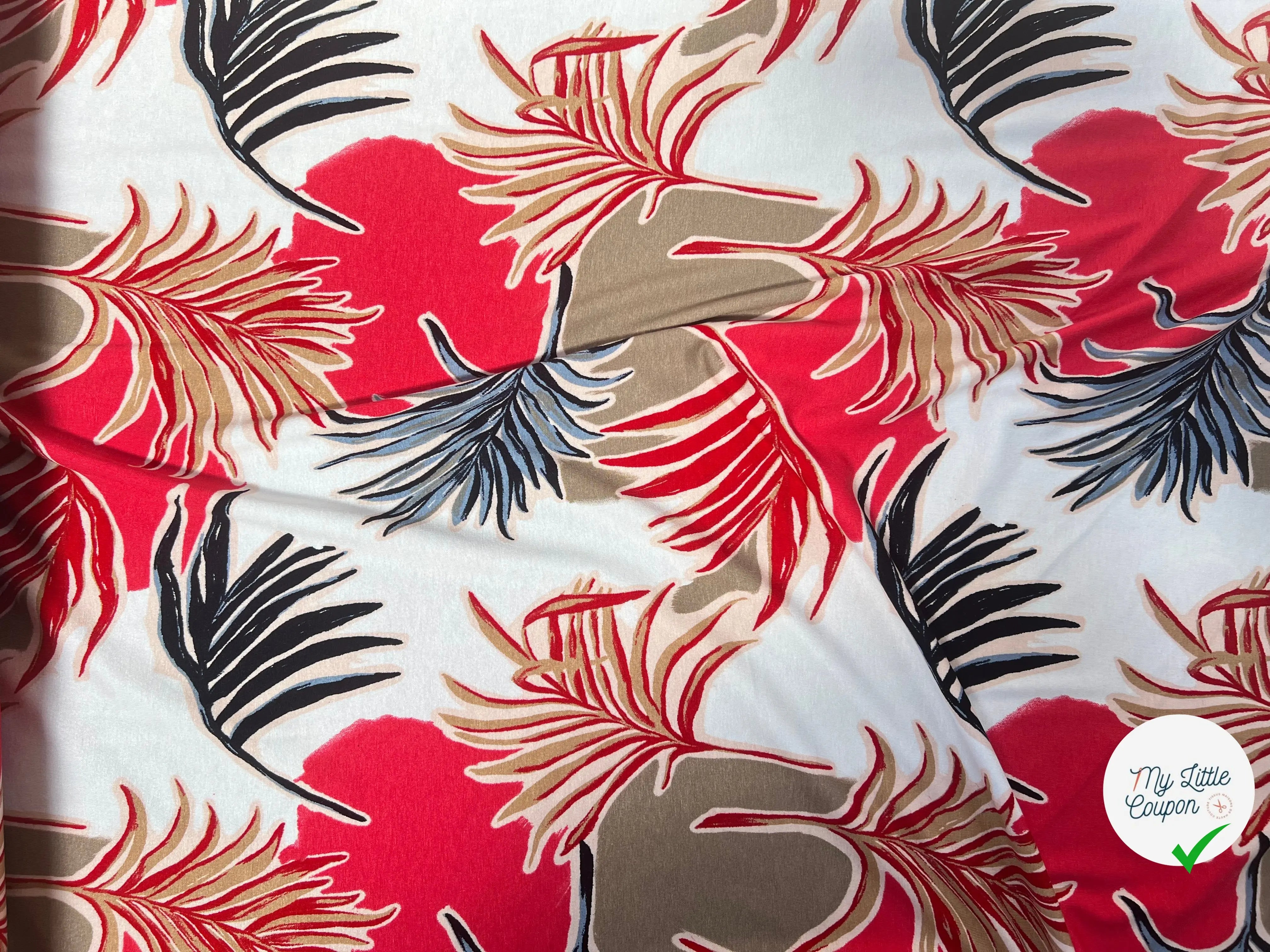 JERSEY DE VISCOSE TISSU IMPRIMÉ ABSTRAIT CORAL - My Little Coupon