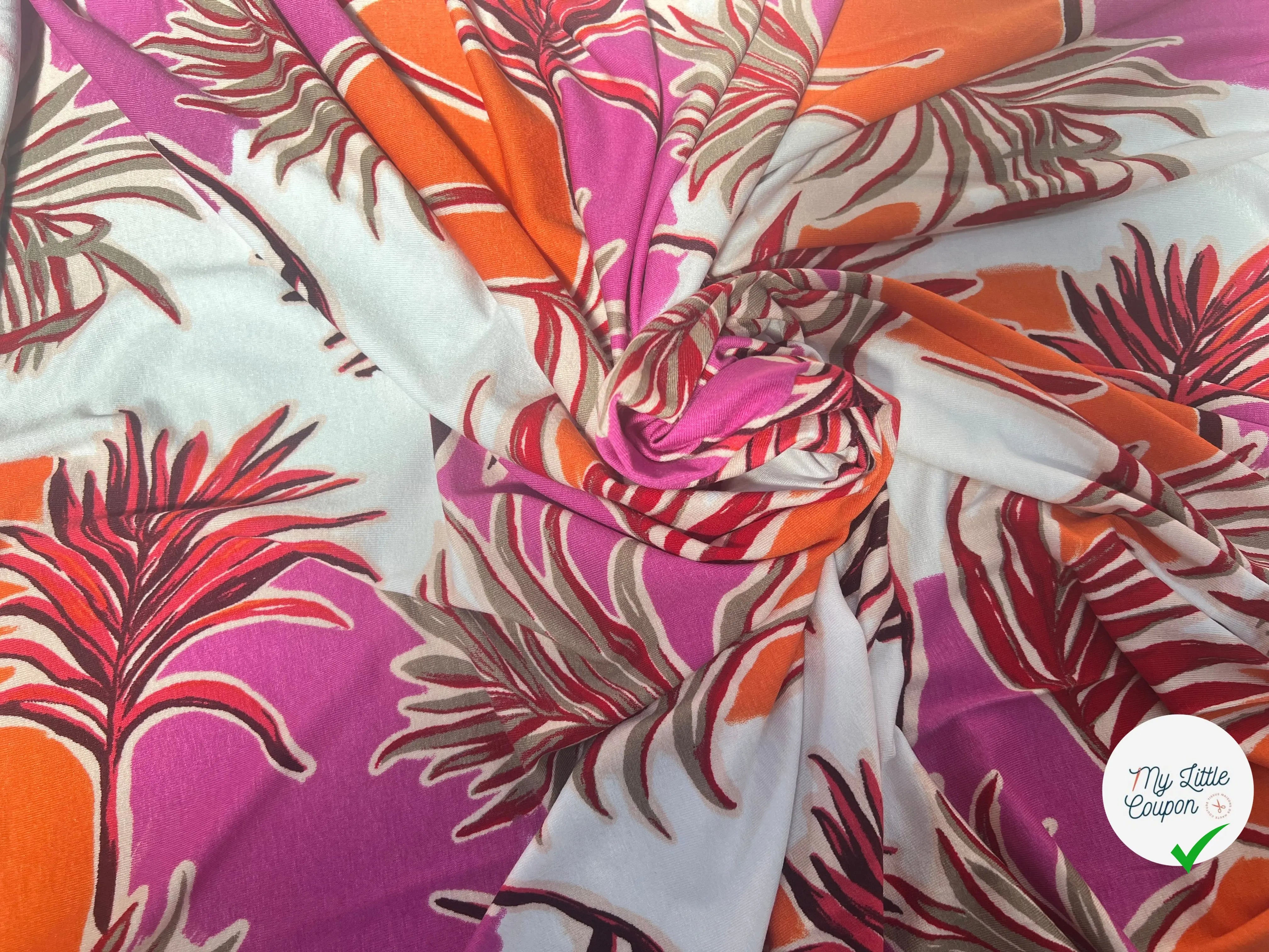 JERSEY DE VISCOSE TISSU IMPRIMÉ ABSTRAIT FUCHSIA - My Little Coupon
