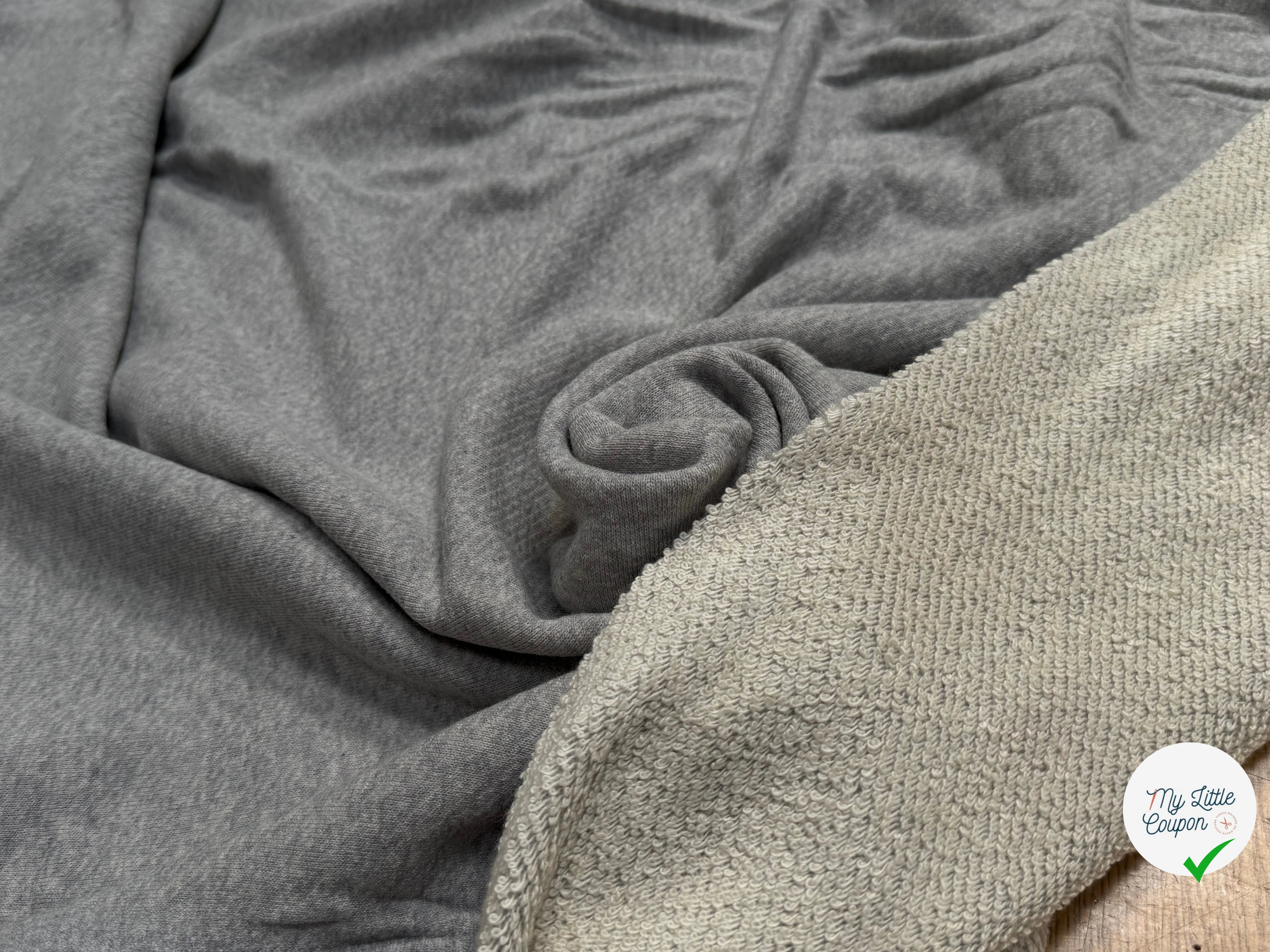 JERSEY MOLLETON COTON SWEAT GRIS ÉCRU ULTRA STRETCH - My Little Coupon