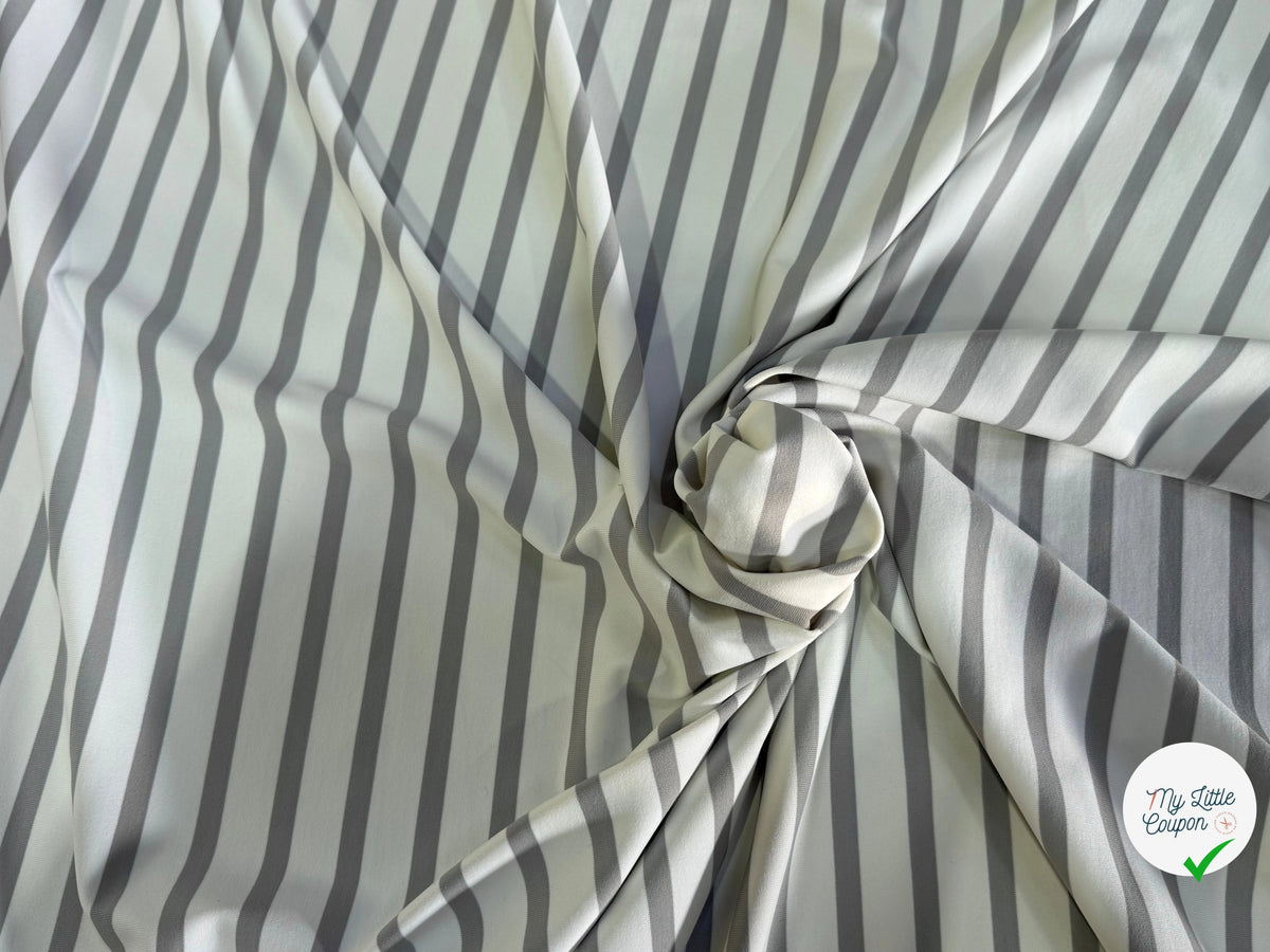 JERSEY PEAU DE PÊCHE ULTRA STRETCH RAYURES BLANC ET GRIS FABRICATION RÉGION DE TROYES 🇫🇷 - My Little Coupon