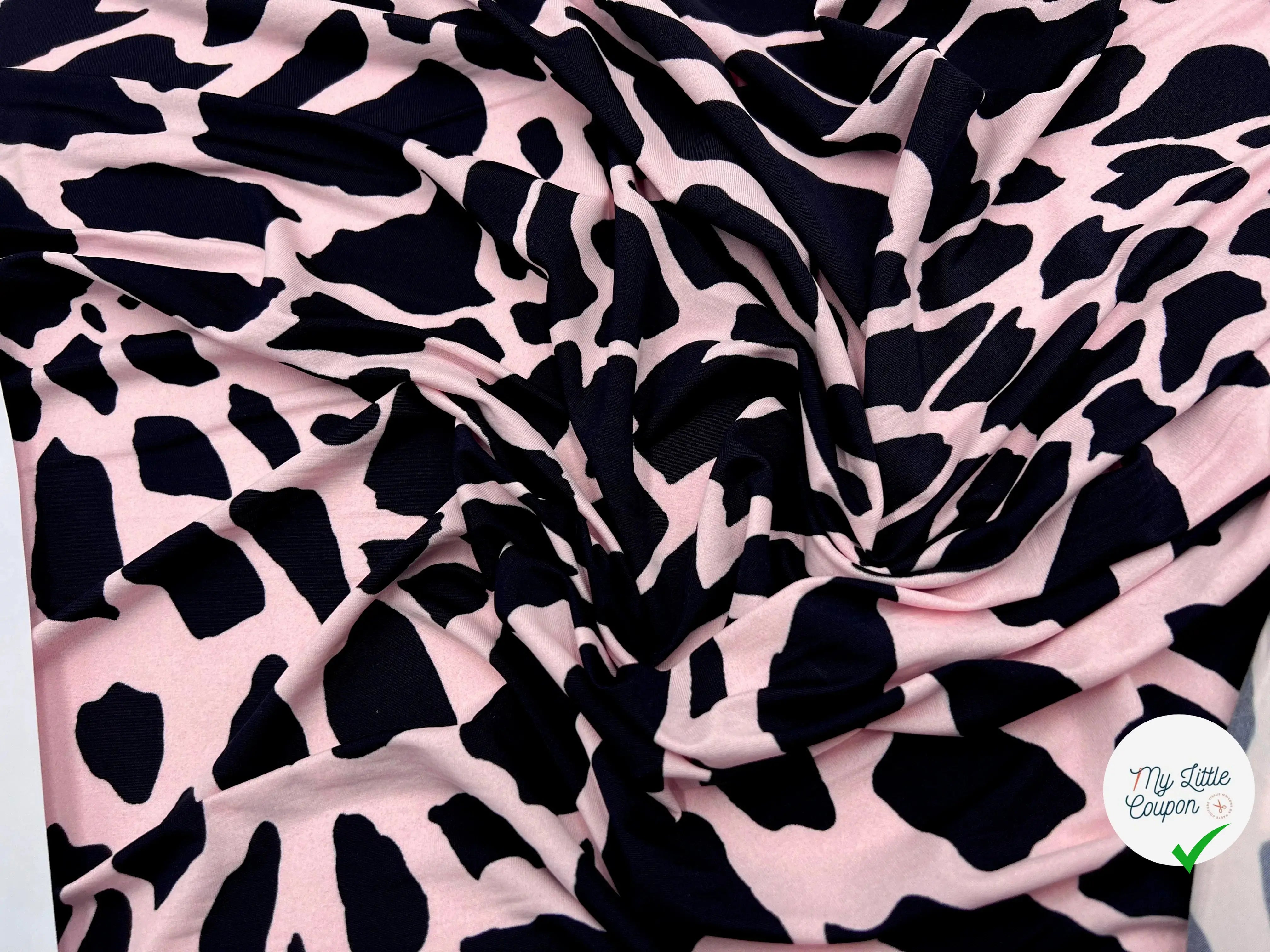 JERSEY QUALITÉ COUTURE FLUIDE GIRAFE FOND ROSE - My Little Coupon - tissu - coudre