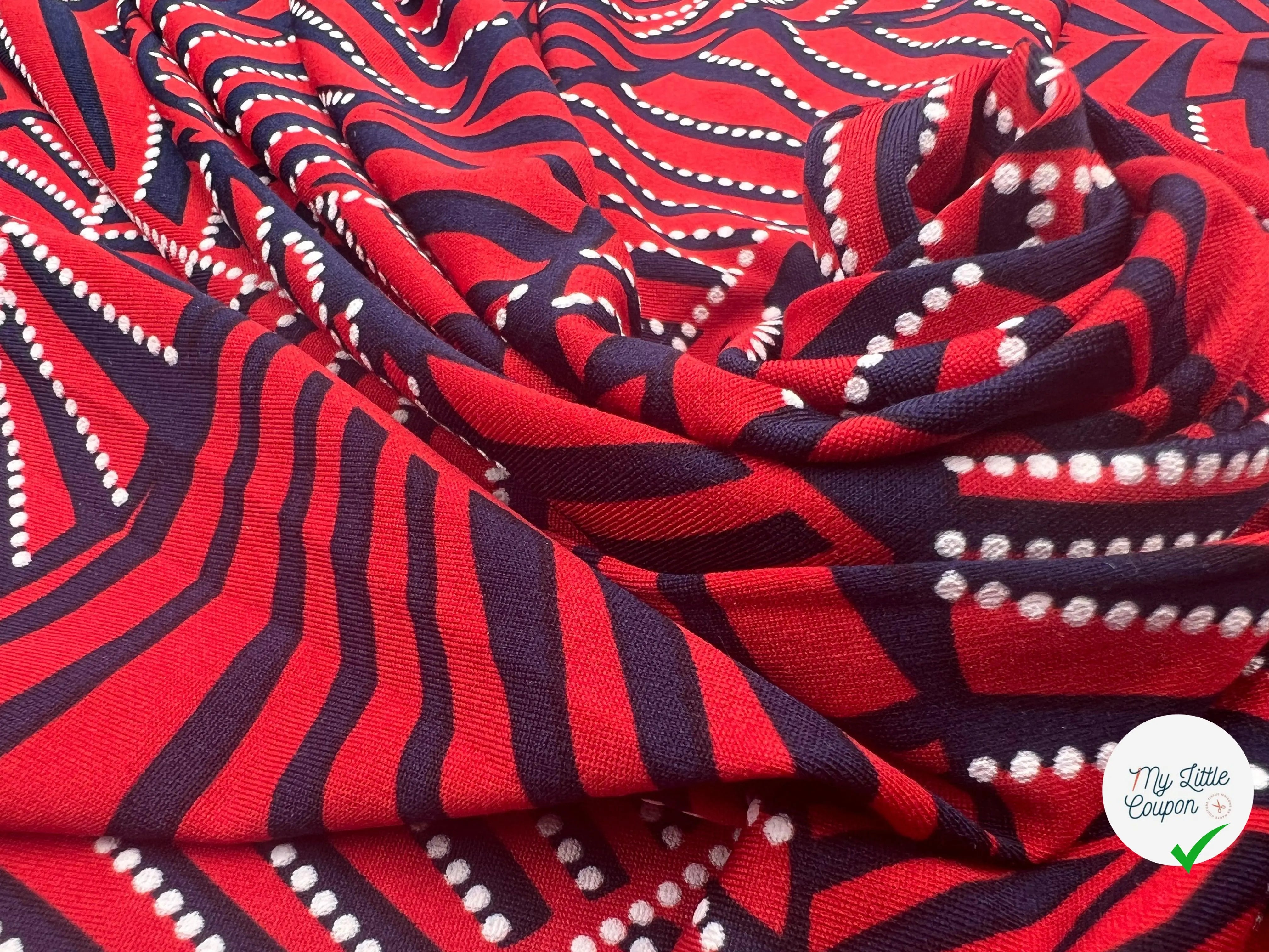 JERSEY STRETCH PALM RED AND NAVY RELIEF GOMME BLANCHE - My Little Coupon - tissu - coudre
