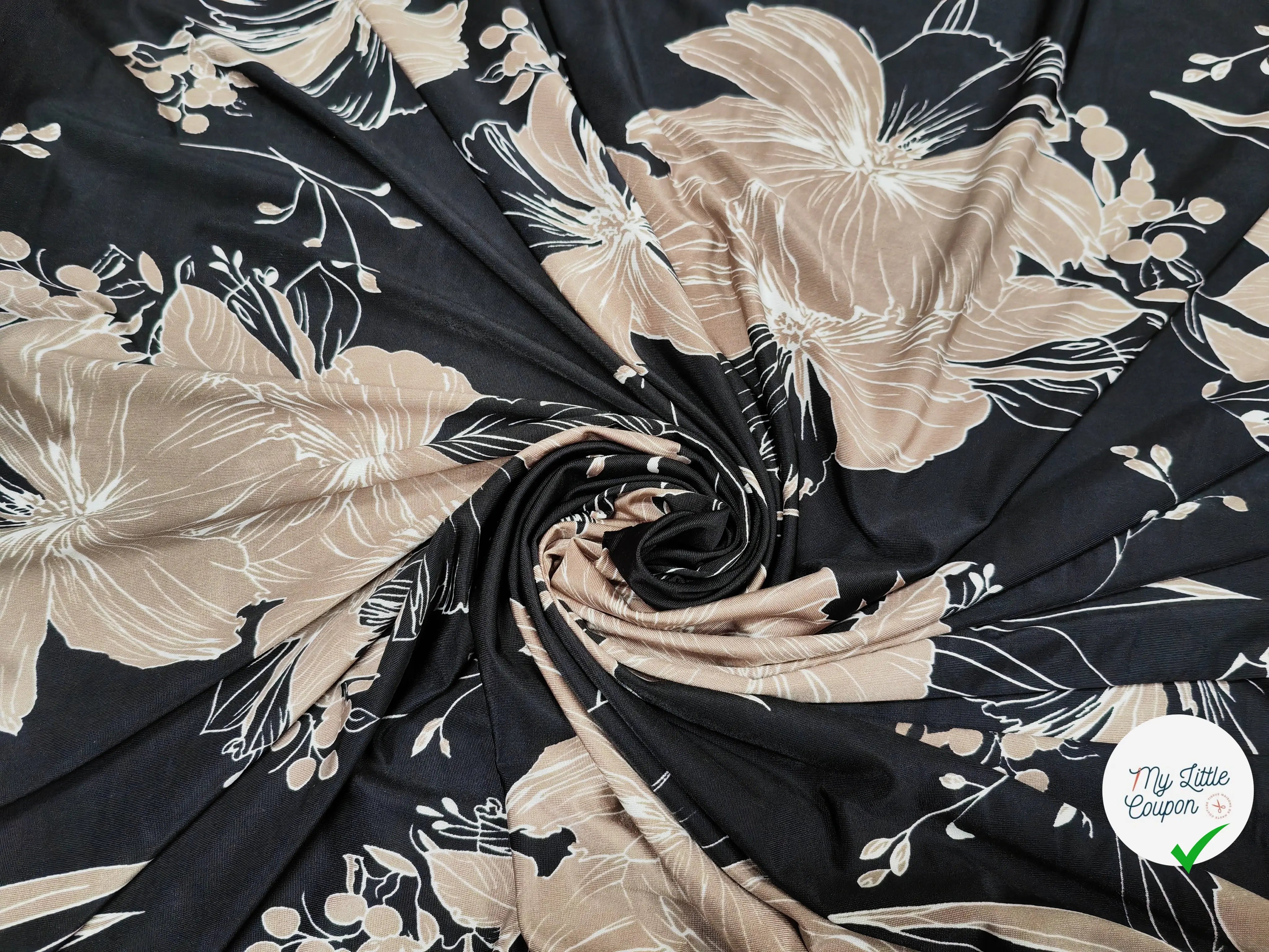 JERSEY VENEZIA NOIR FLEUR MARRON - My Little Coupon