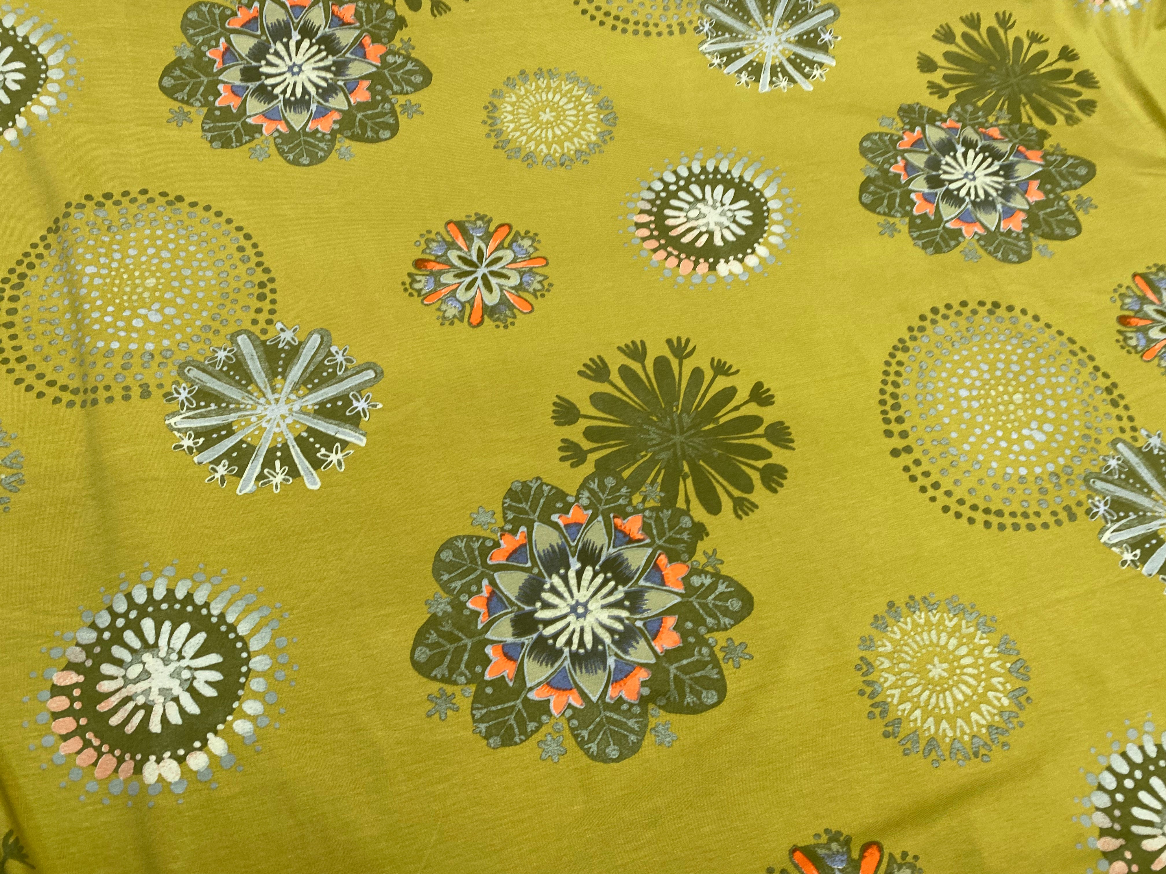 JERSEY VISCOSE ANIS FLEURS ITALIENNES - My Little Coupon