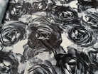 JESRSEY FLUIDE IMPRIMÉ GROSSES FLEURS BLANC&NOIR AVEC BRILLANTINE ARGENTÉ - My Little Coupon