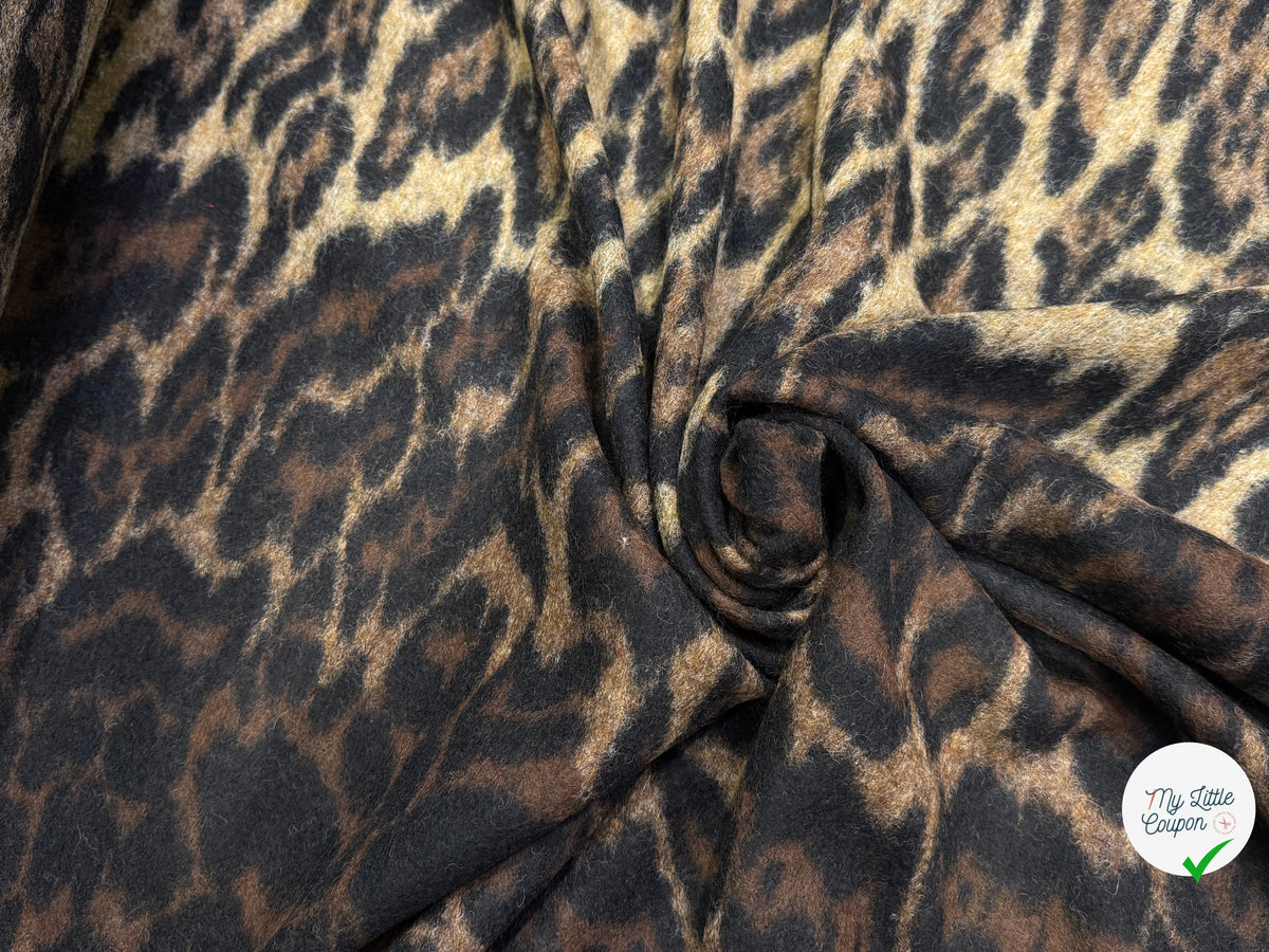 LAINAGE BOUCLETTE LÉOPARD BEIGE MARRON NOIR 100% LAINE - My Little Coupon