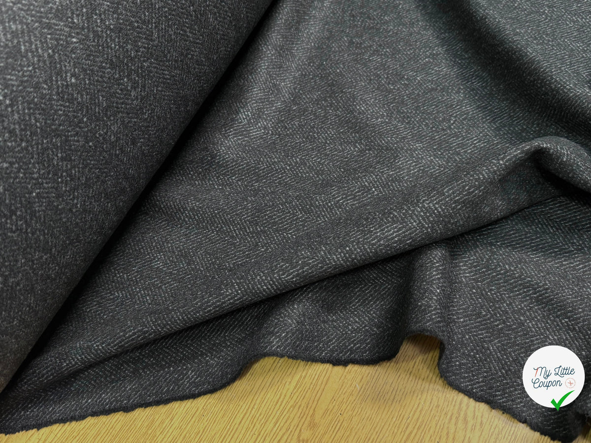 Tissu lainage manteau lourd chevron anthracite - vue de la matière