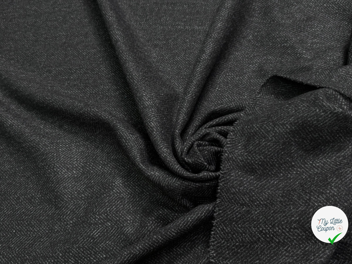 Tissu lainage manteau lourd chevron anthracite - détail du tissu