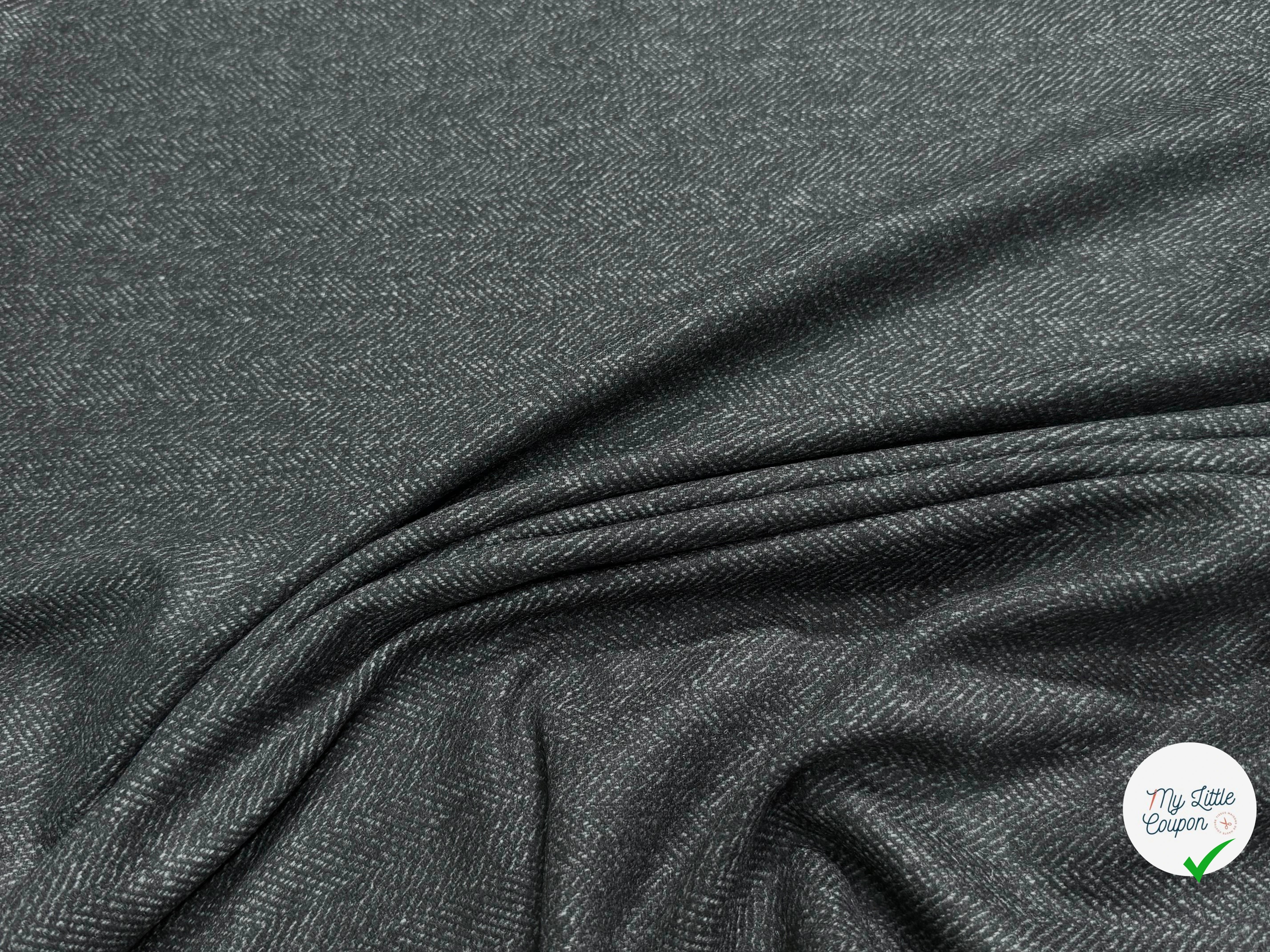 Tissu lainage manteau lourd chevron anthracite - texture en gros plan