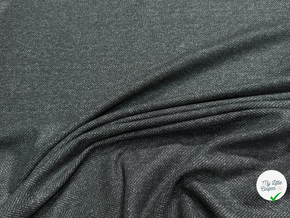 Tissu lainage manteau lourd chevron anthracite - texture en gros plan