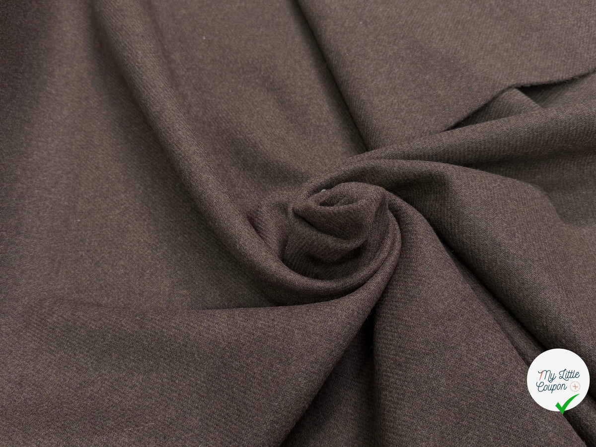 Tissu lainage manteau sergé marron - vue de la matière