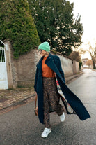 LAINAGE MANTEAU STRIÉ 100% LAINE BLEU MARINE - My Little Coupon