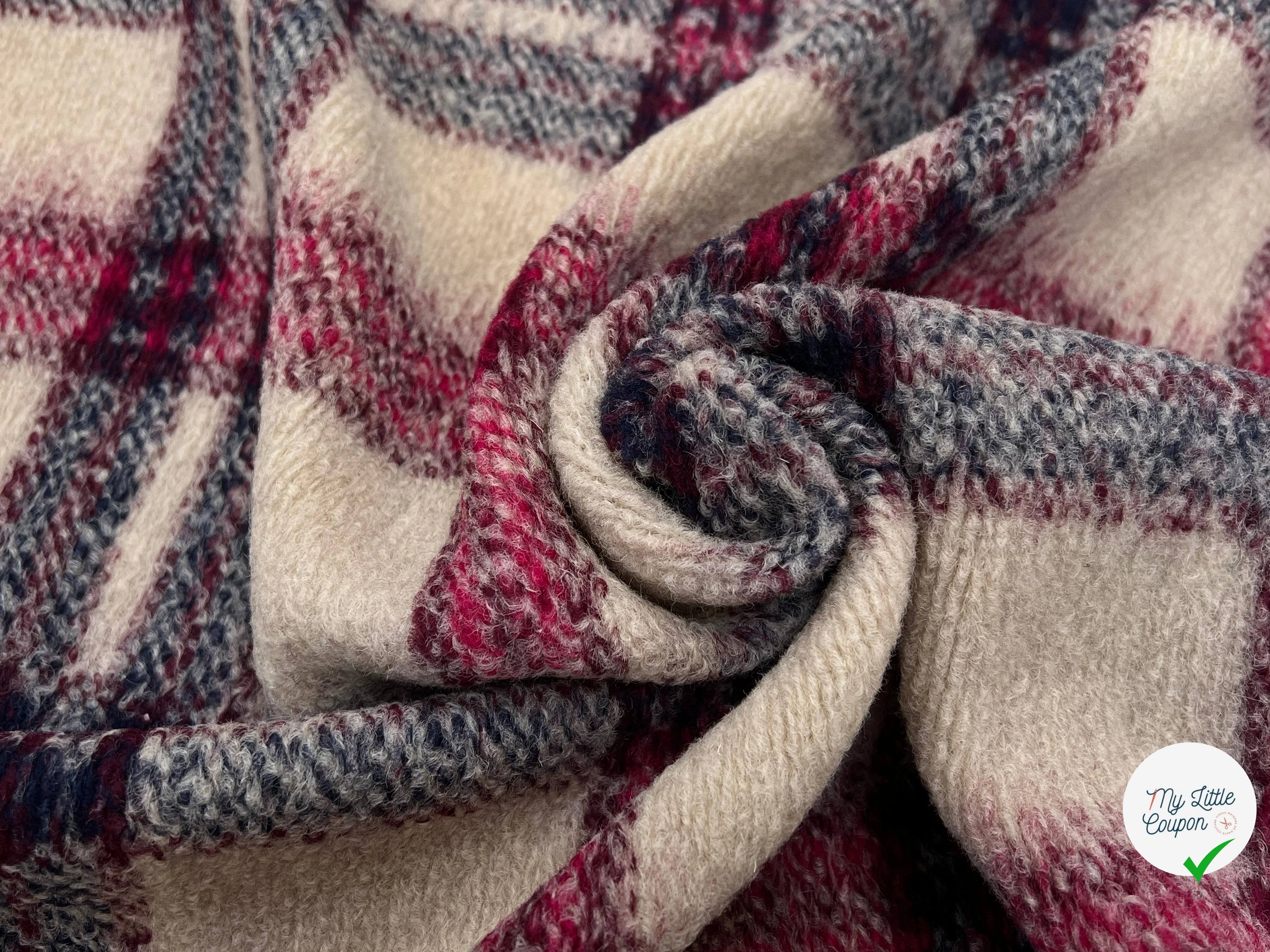 LAINAGE MANTEAU TRICOTÉ 63% LAINE PRINCE DE GALLES BEIGE & ROSE - My Little Coupon