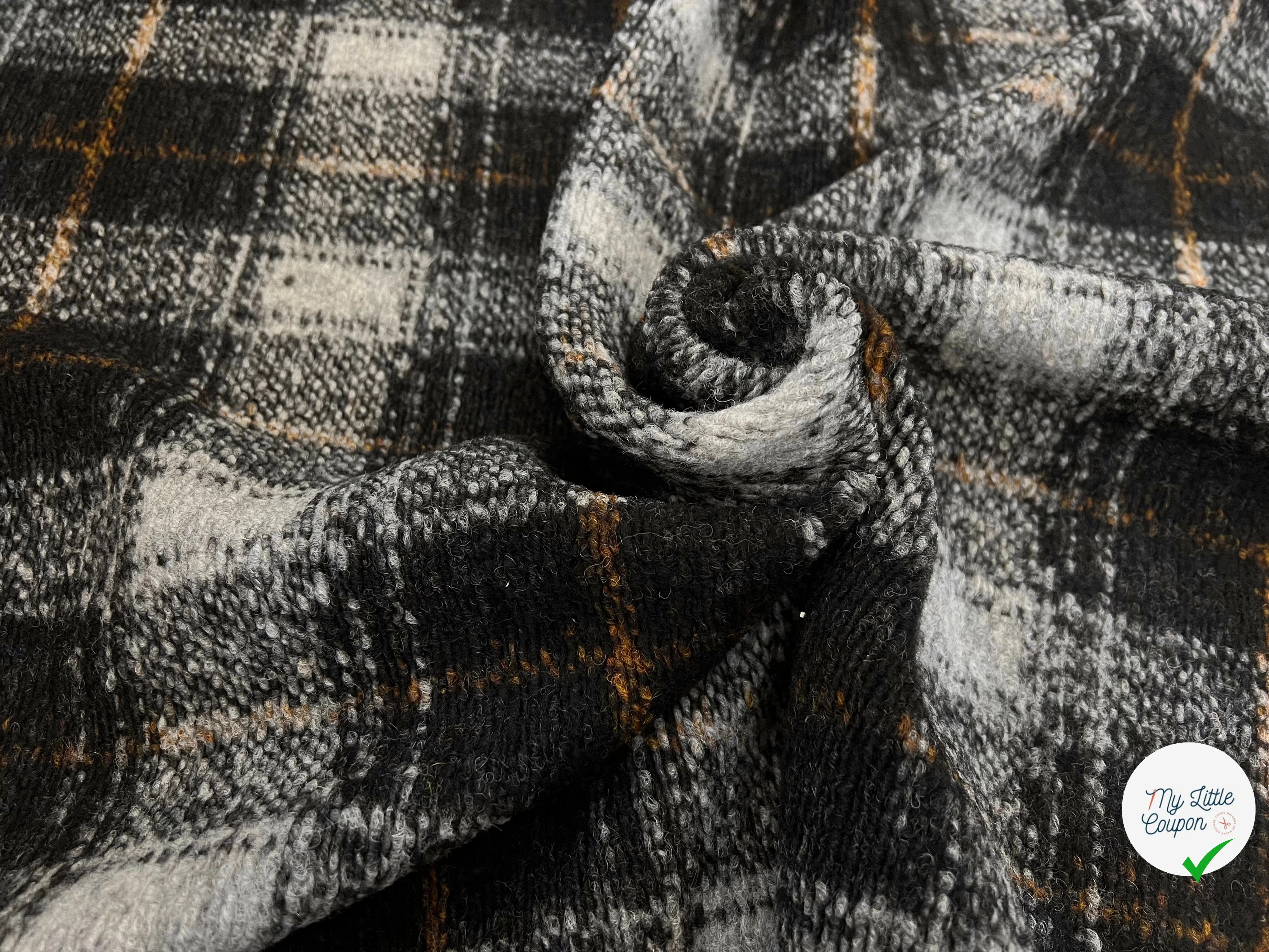 LAINAGE MANTEAU TRICOTÉ 63% LAINE PRINCE DE GALLES NOIR & GRIS - My Little Coupon