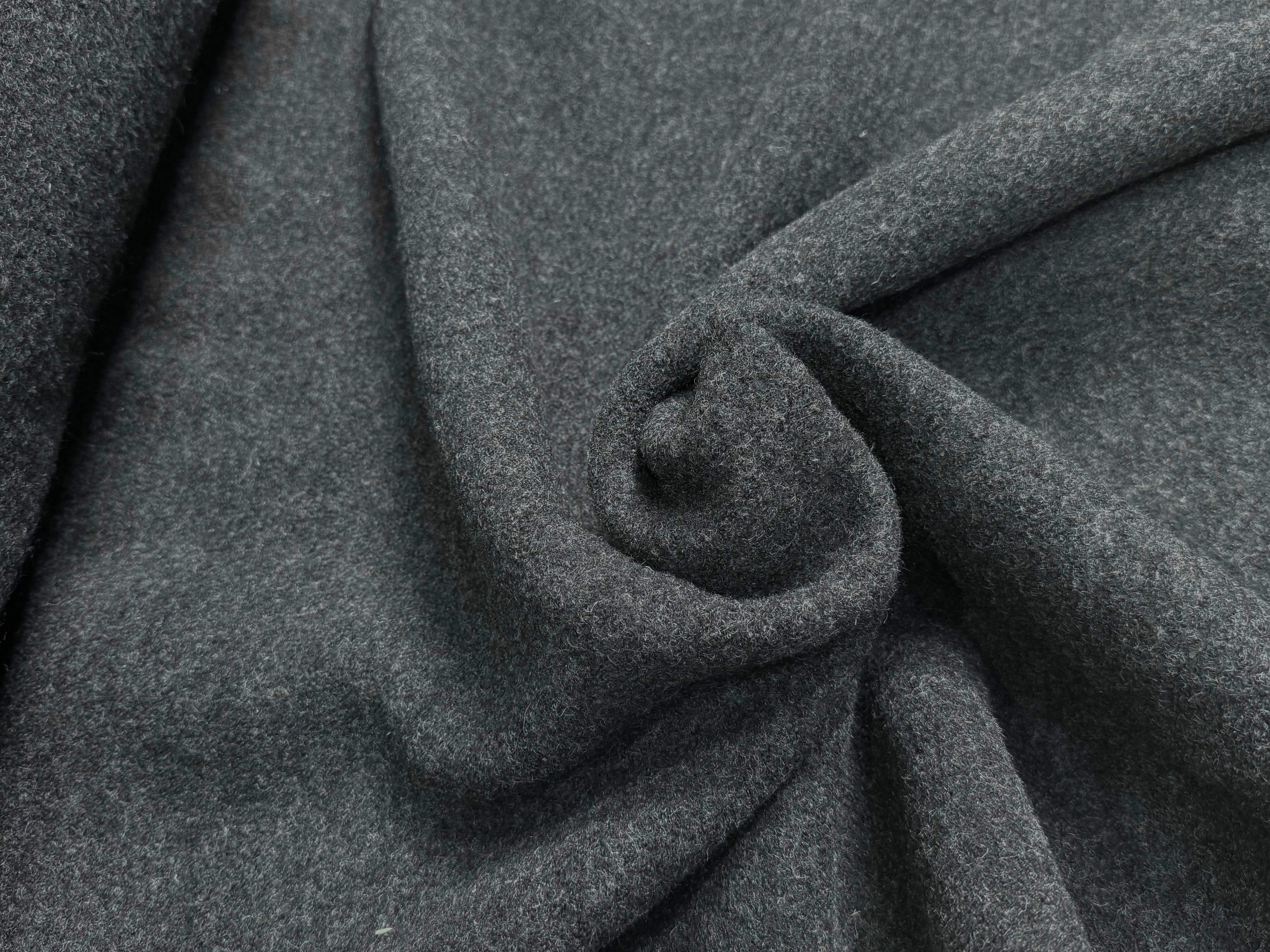 Tissu laine bouillie haute couture anthracite - détail du tissu