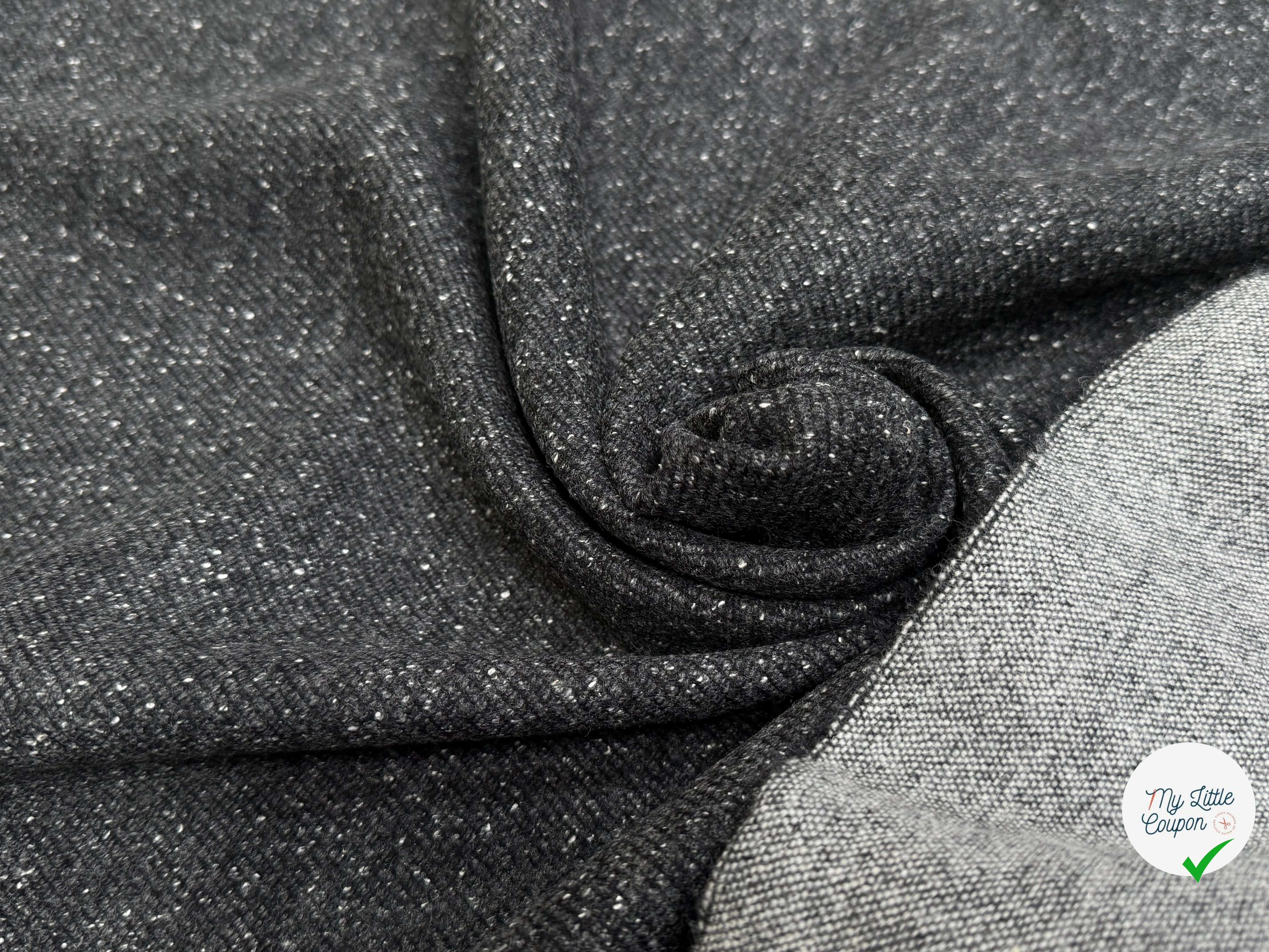 LAINE MANTEAU STRETCH GRIS CHINÉ BOUCLETTE SERGÉE - My Little Coupon