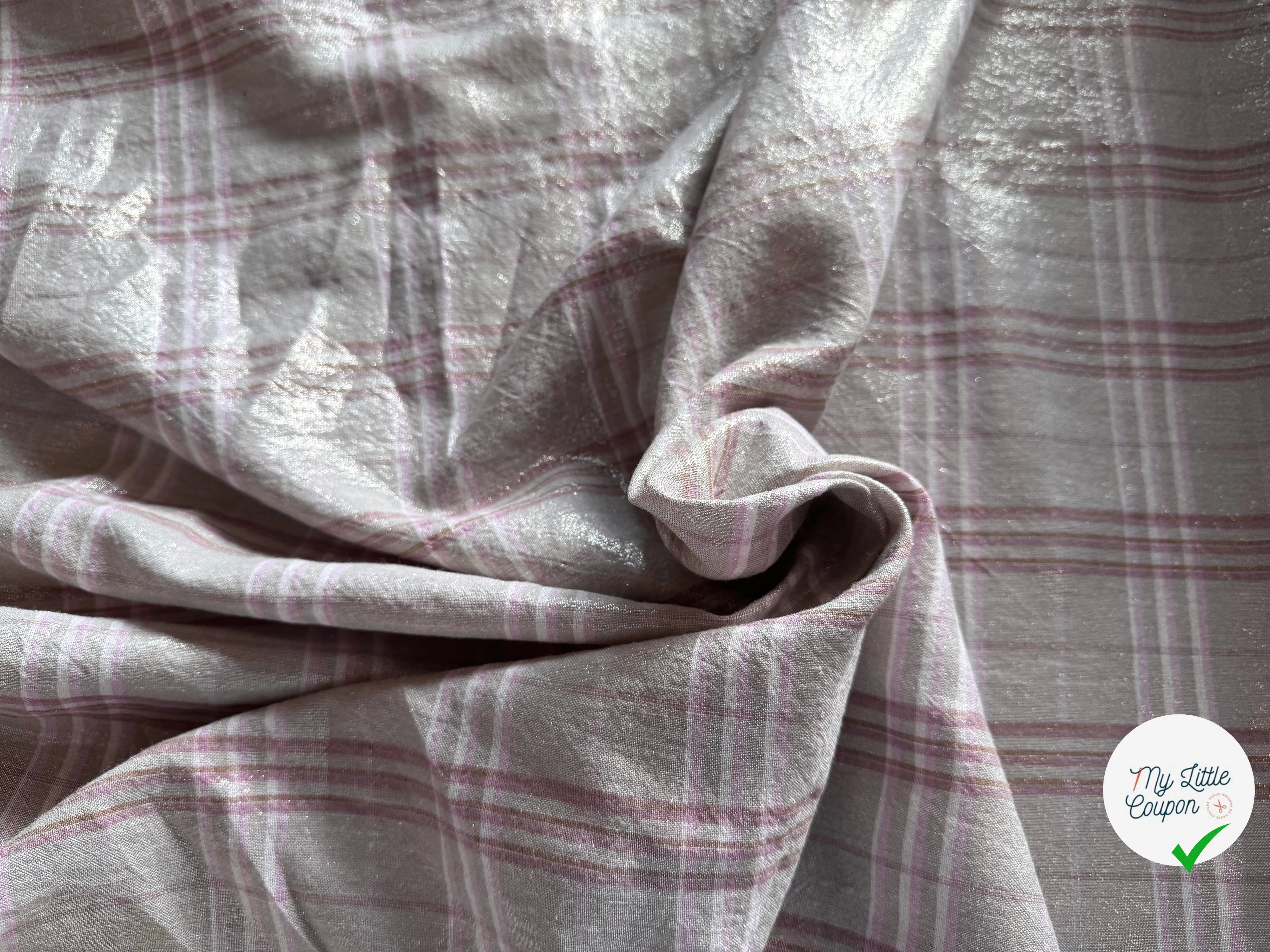 LIN FOND GRIS BEIGE TARTAN ROSE LAMÉ - My Little Coupon