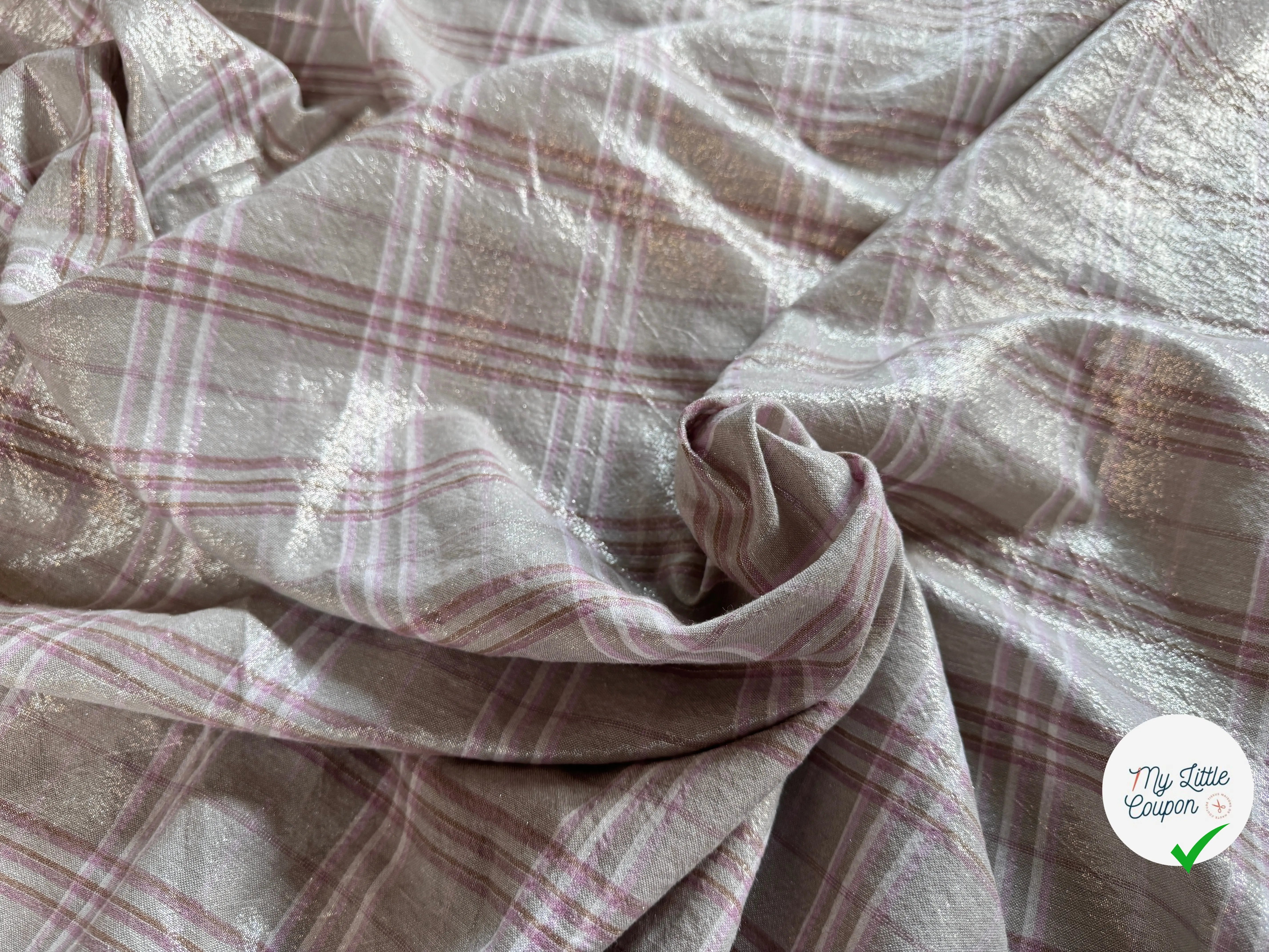 LIN FOND GRIS BEIGE TARTAN ROSE LAMÉ - My Little Coupon