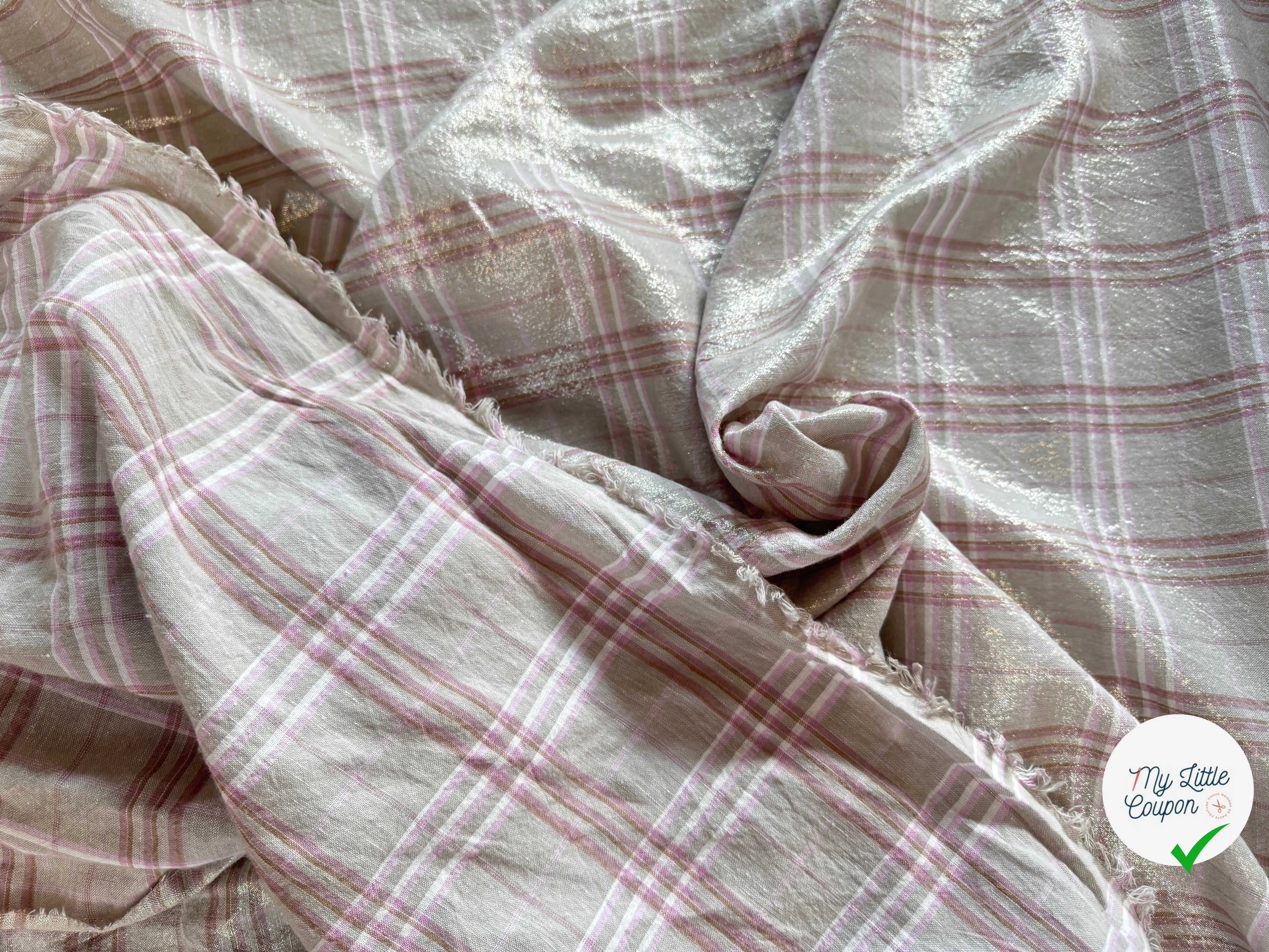 LIN FOND GRIS BEIGE TARTAN ROSE LAMÉ - My Little Coupon