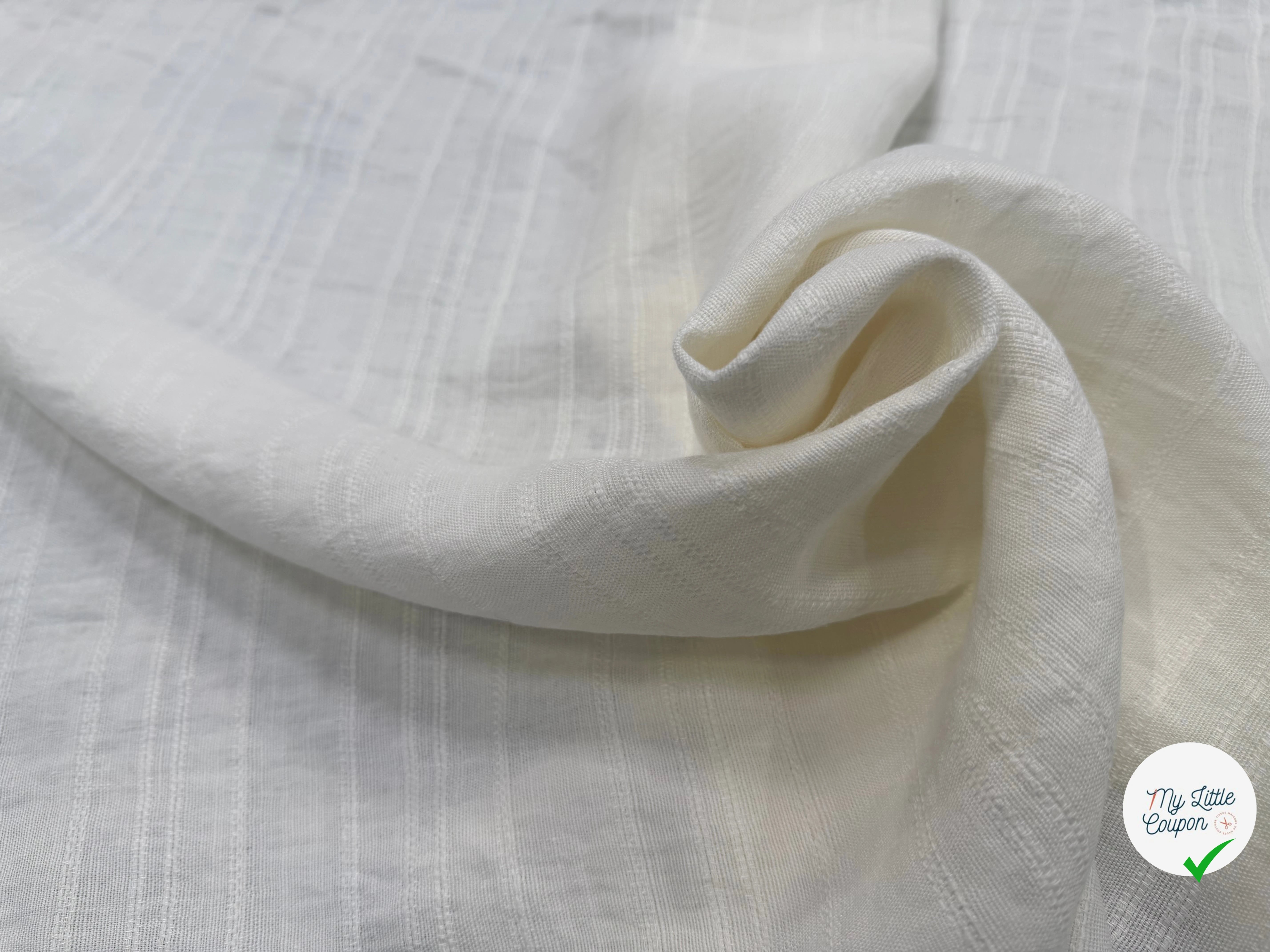 LIN VISCOSE BLANC SUPERBE TENUE RAYURES - My Little Coupon