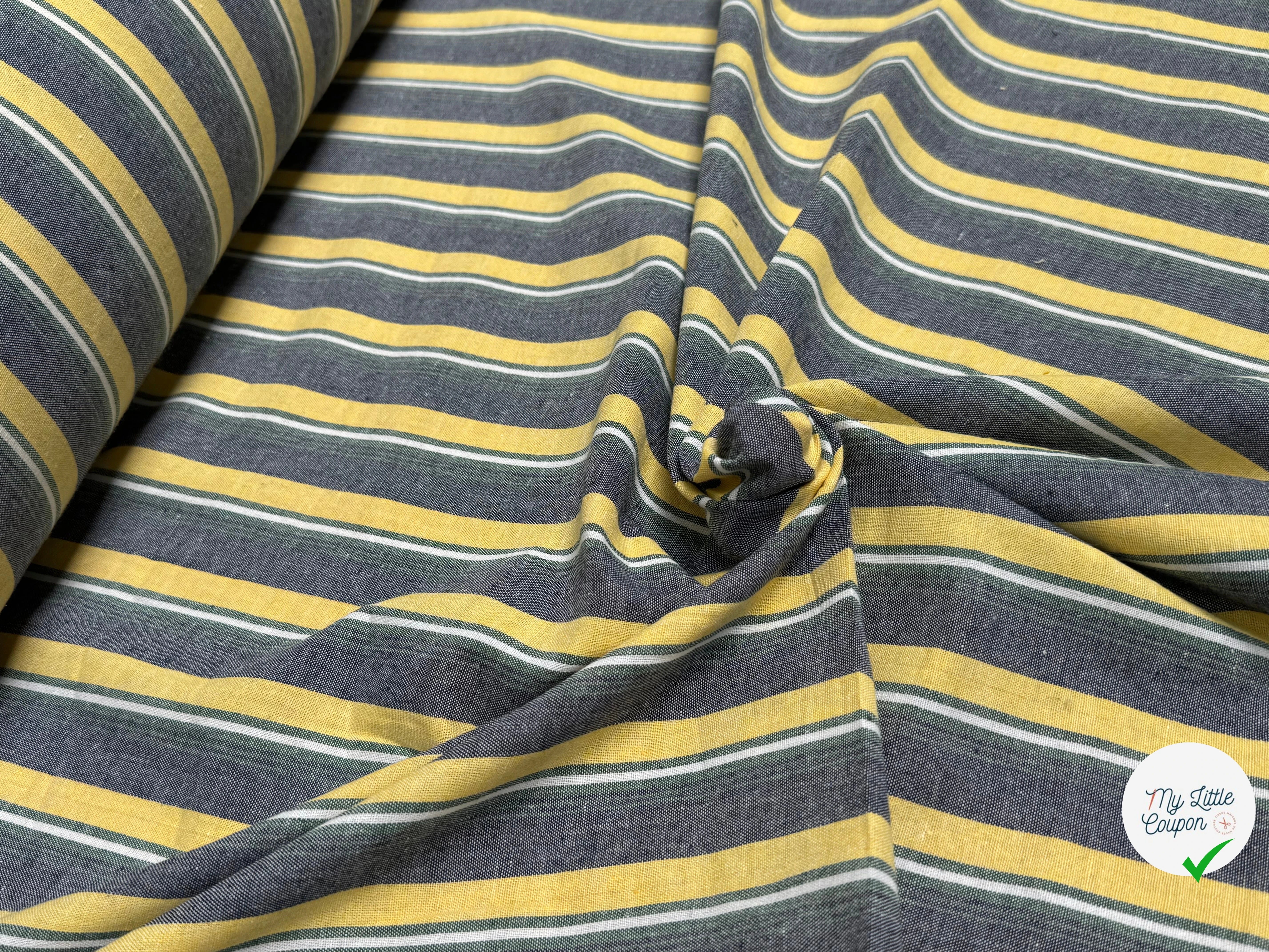 LIN VISCOSE RAYURES JAUNE VERTES ASPECT OXFORD - My Little Coupon