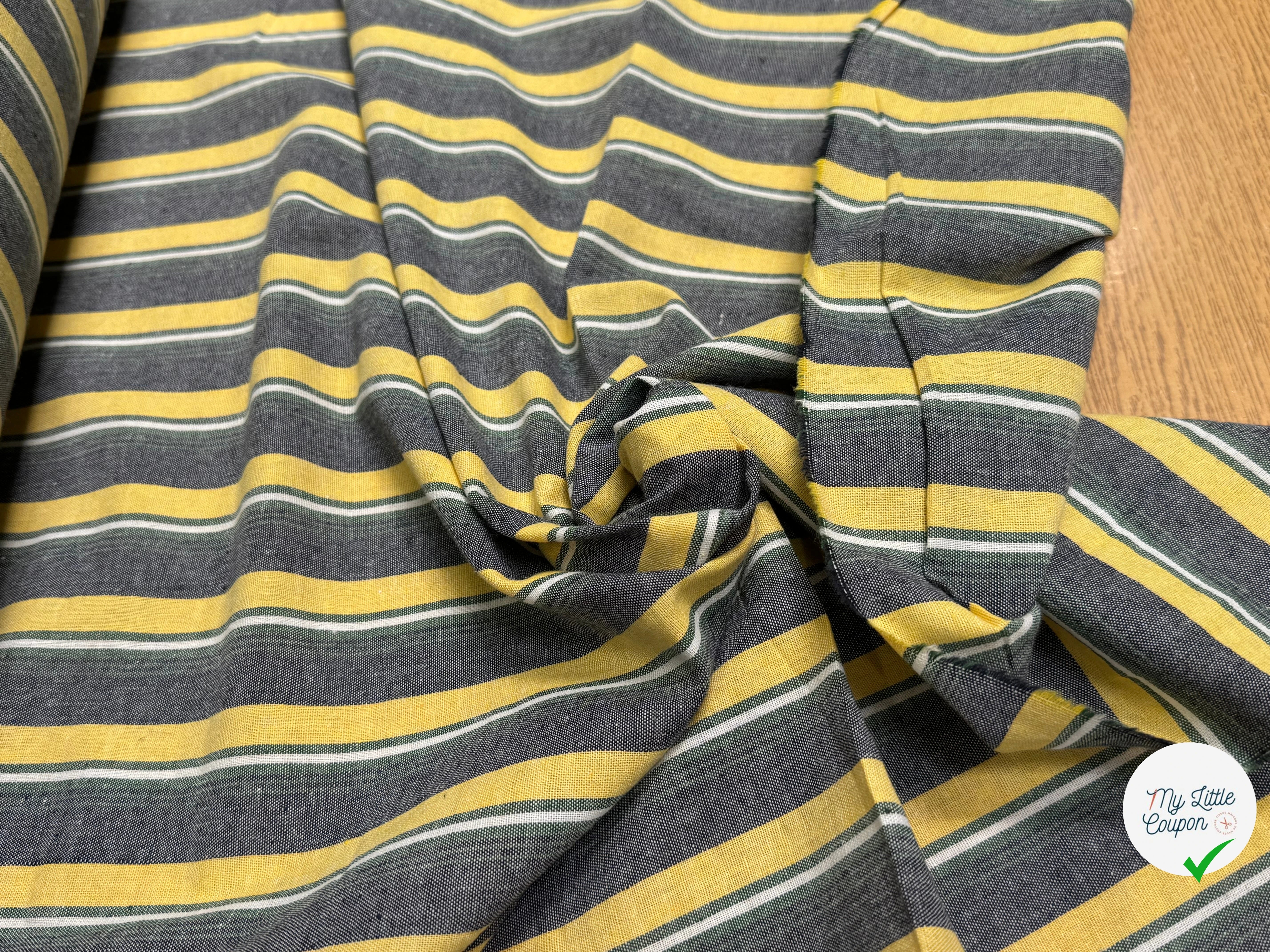 LIN VISCOSE RAYURES JAUNE VERTES ASPECT OXFORD - My Little Coupon