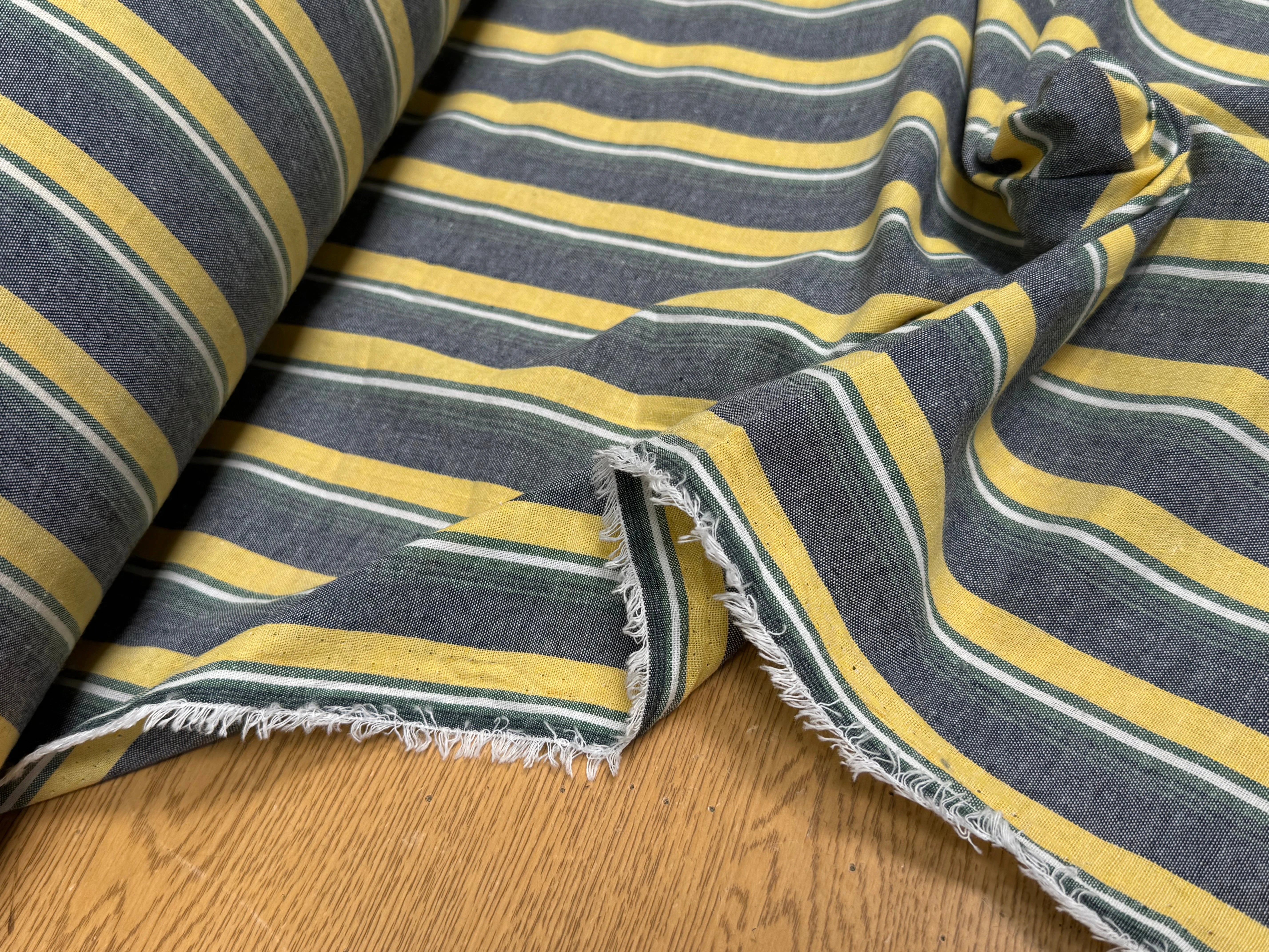 LIN VISCOSE RAYURES JAUNE VERTES ASPECT OXFORD - My Little Coupon