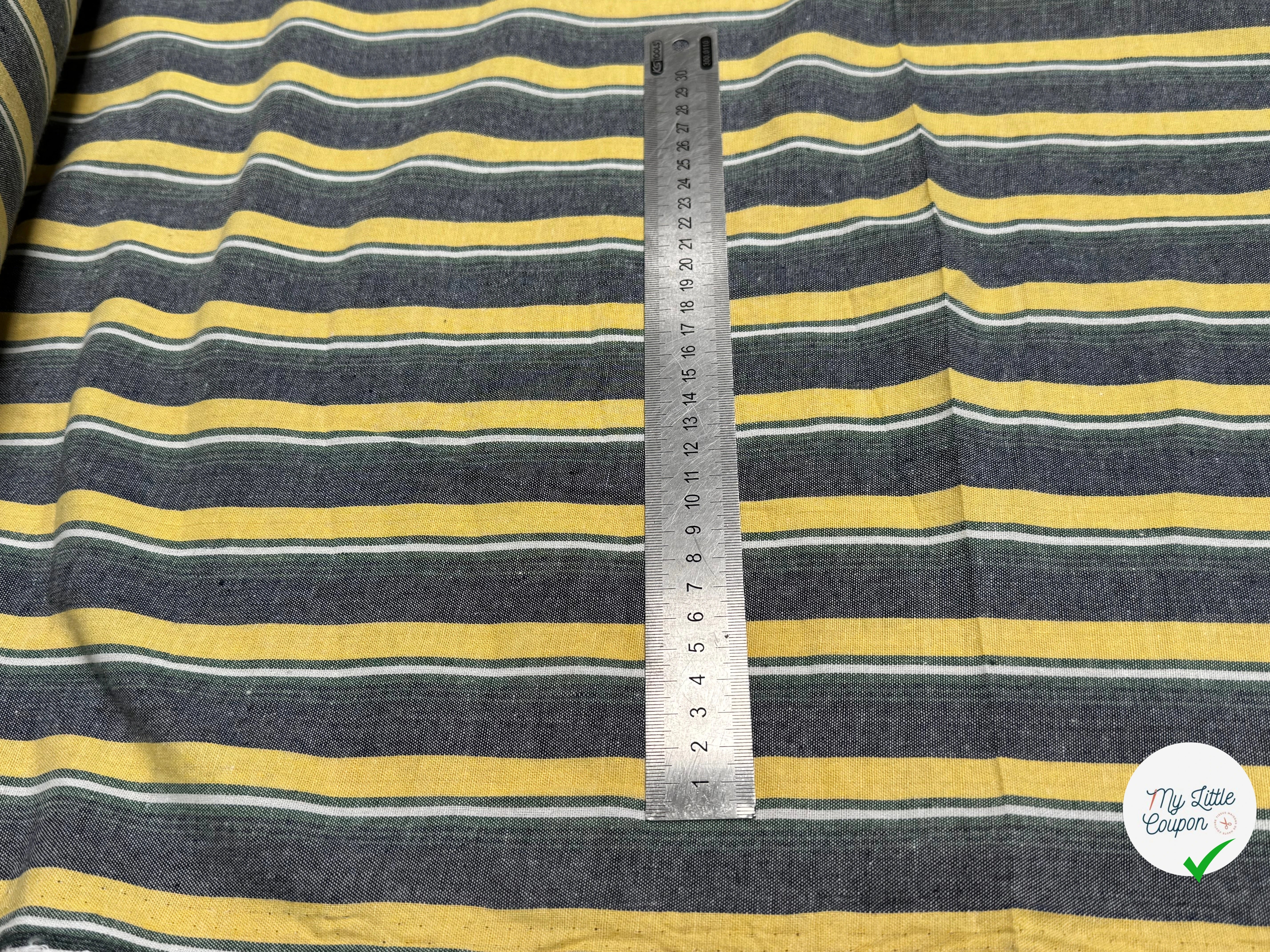 LIN VISCOSE RAYURES JAUNE VERTES ASPECT OXFORD - My Little Coupon