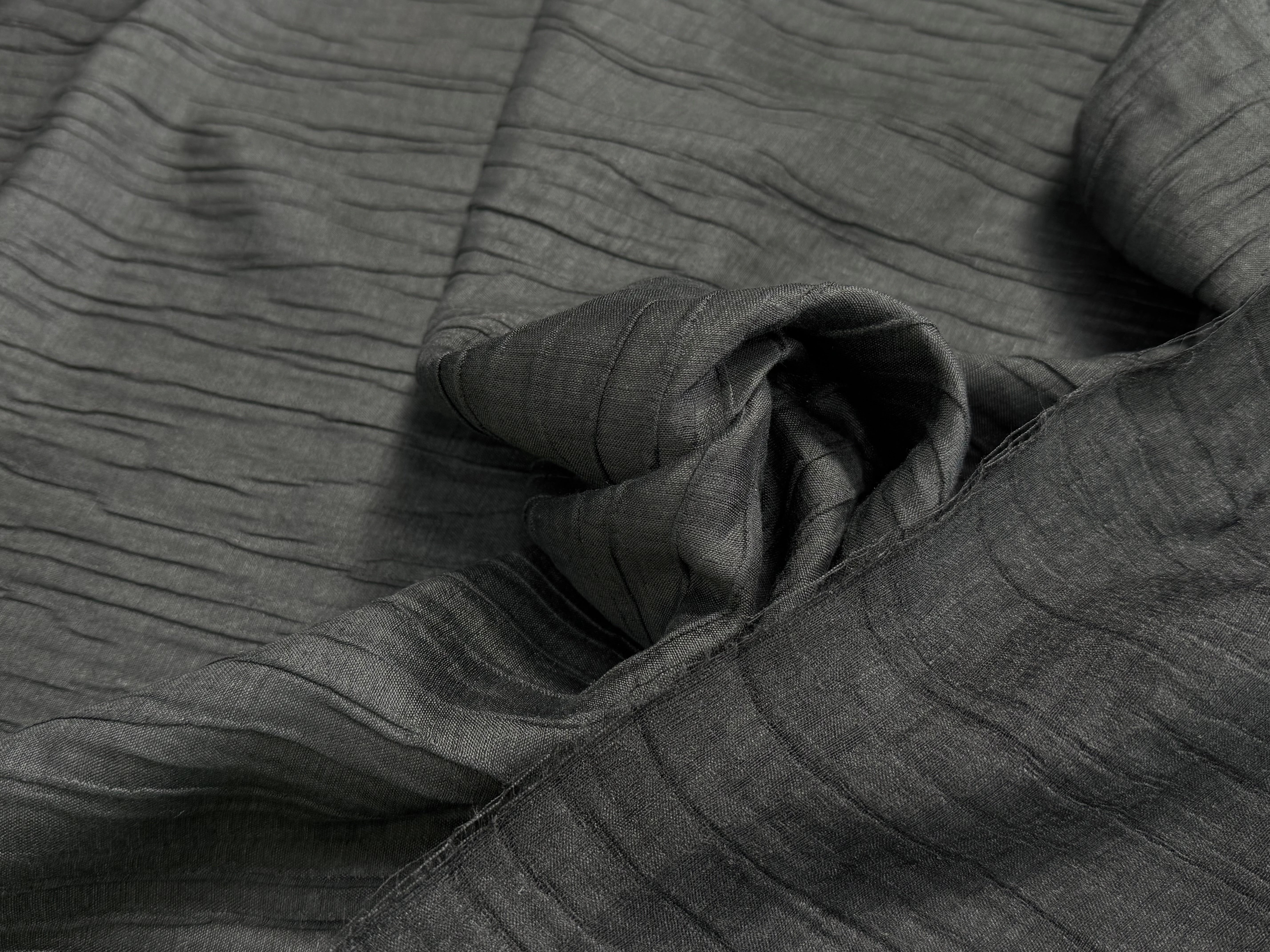 LIN VISCOSE SOIE NOIR ÉFFET PLISSÉ 66% LIN - My Little Coupon