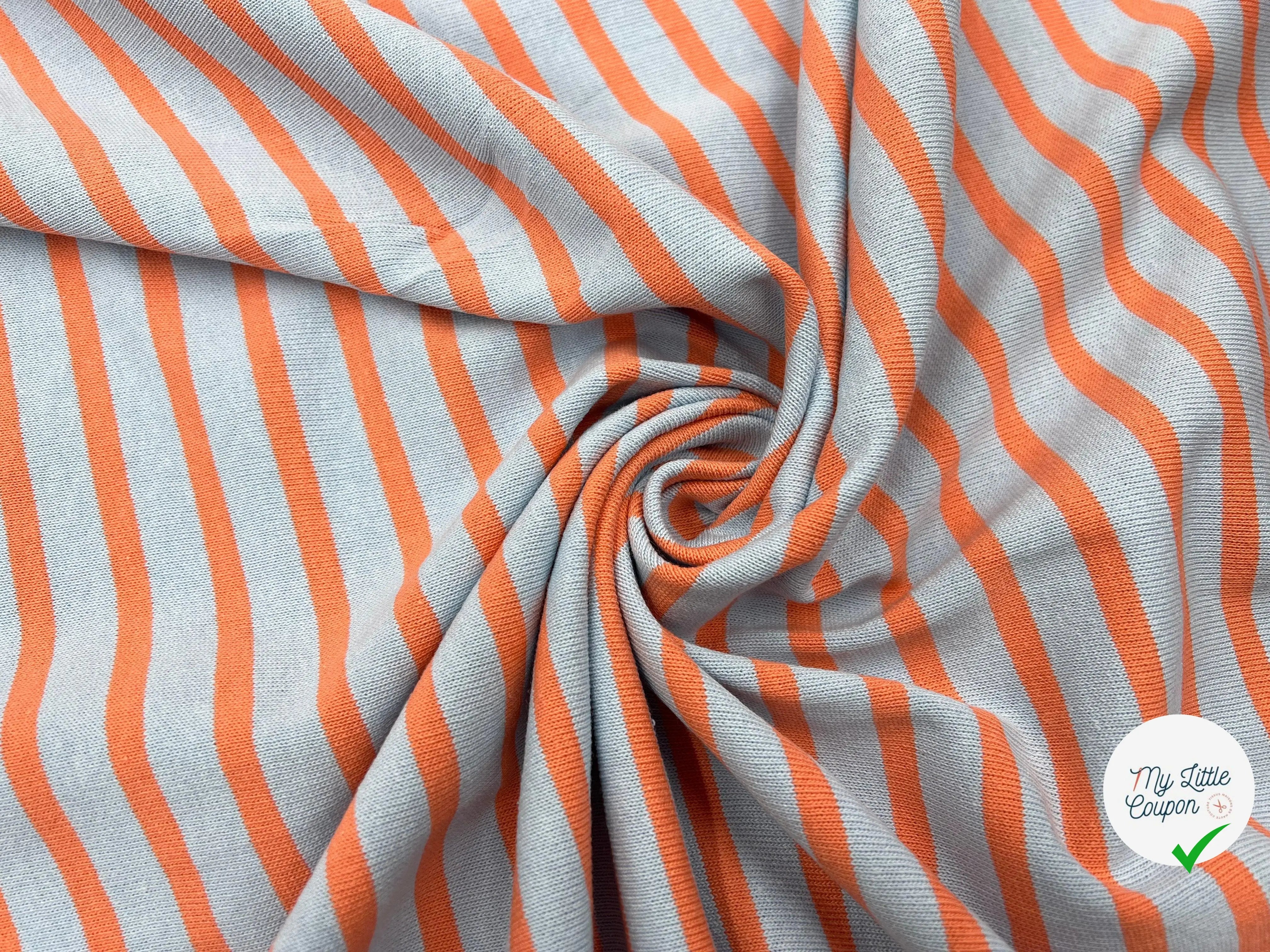 MAILLE COTON LOURDE RAYURES BLEU GRIS ET ORANGE - My Little Coupon - tissu - coudre