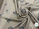 MAILLE DOUBLE FACE IMPRIMÉ PINGOUINS GRIS FOND BEIGE CRÈME - My Little Coupon