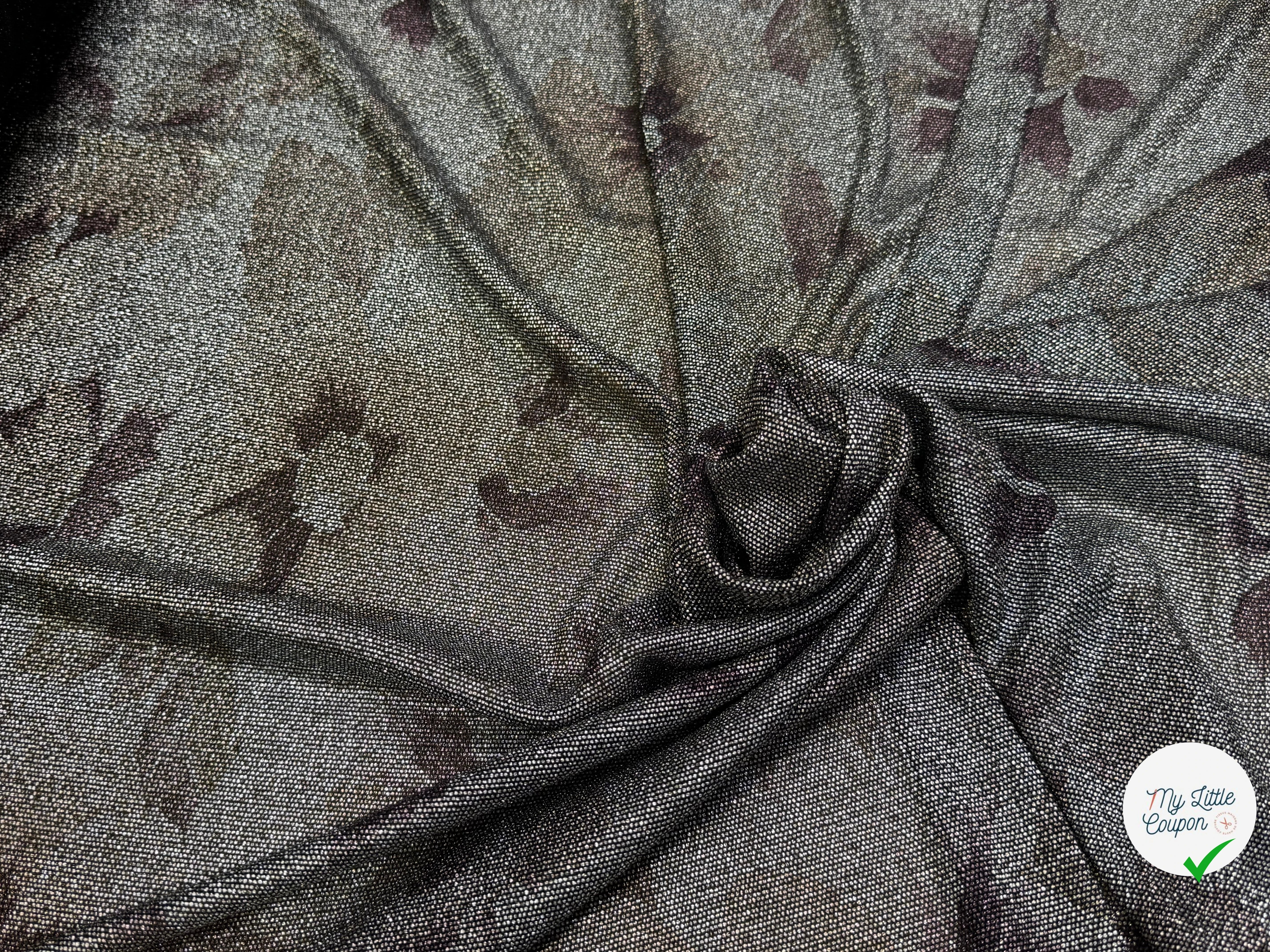 Tissu maille de fête argentée florale noir
