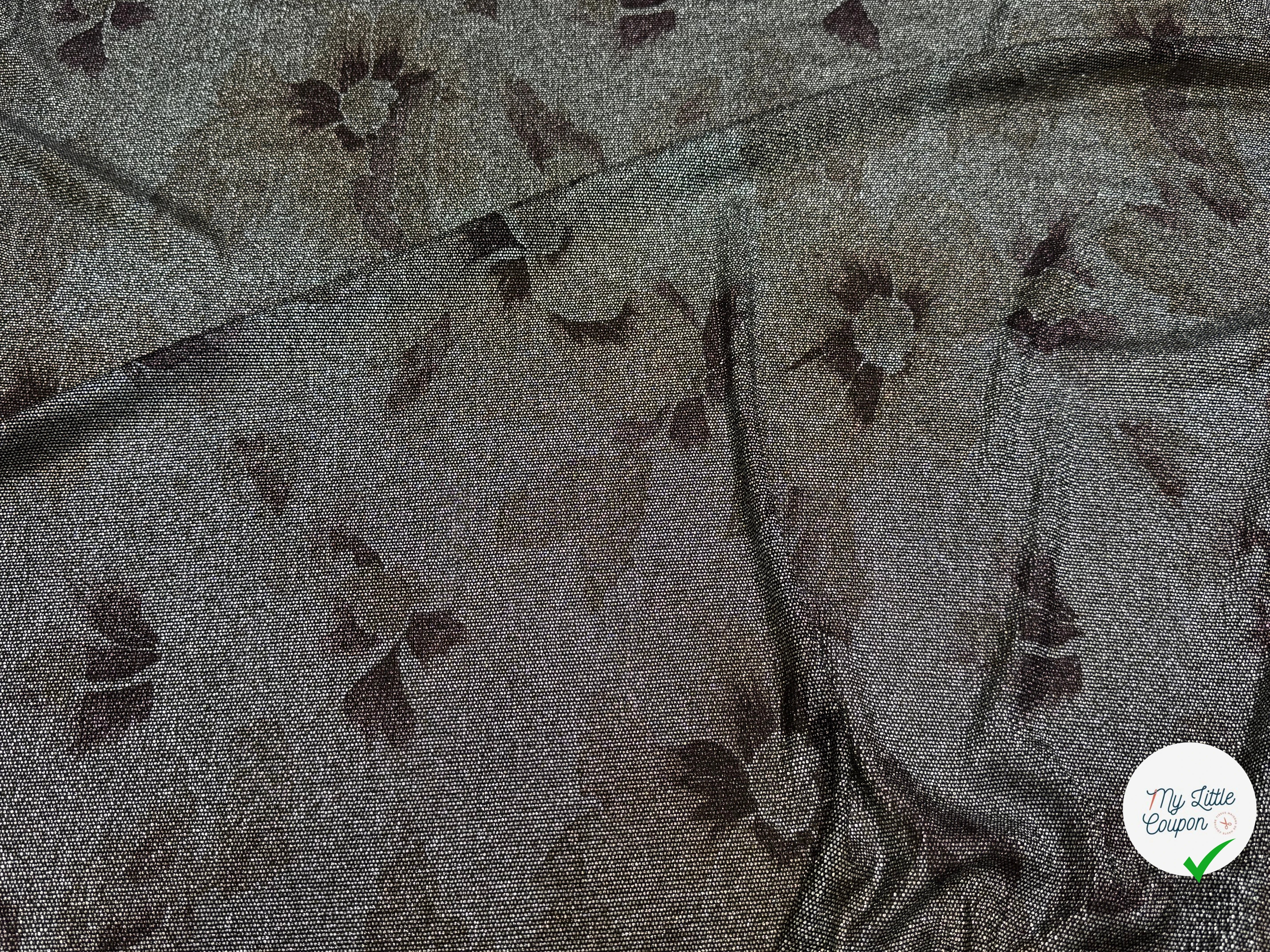 Tissu maille de fête argentée florale noir - vue de la matière