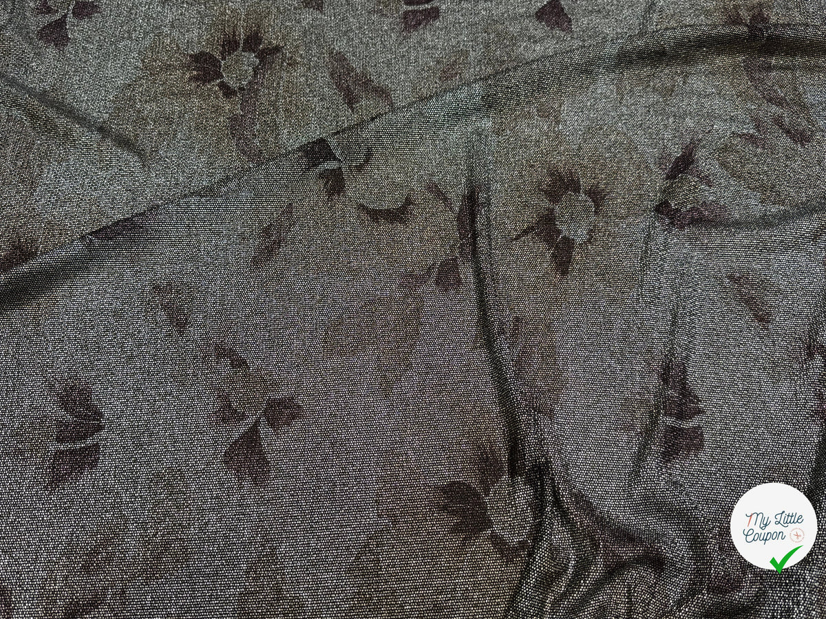 Tissu maille de fête argentée florale noir - vue de la matière