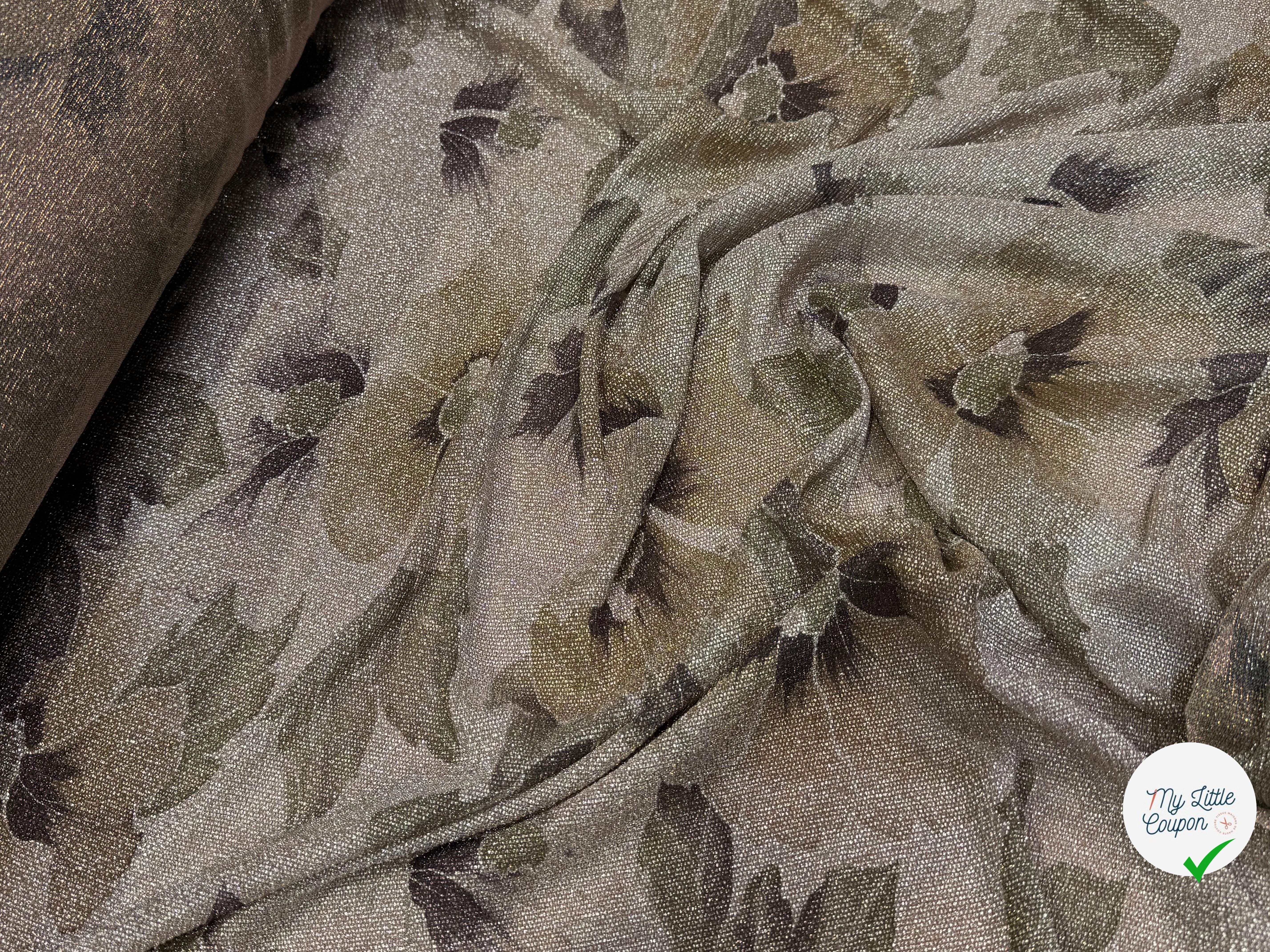 Tissu maille de fête florale beige rosé kaki