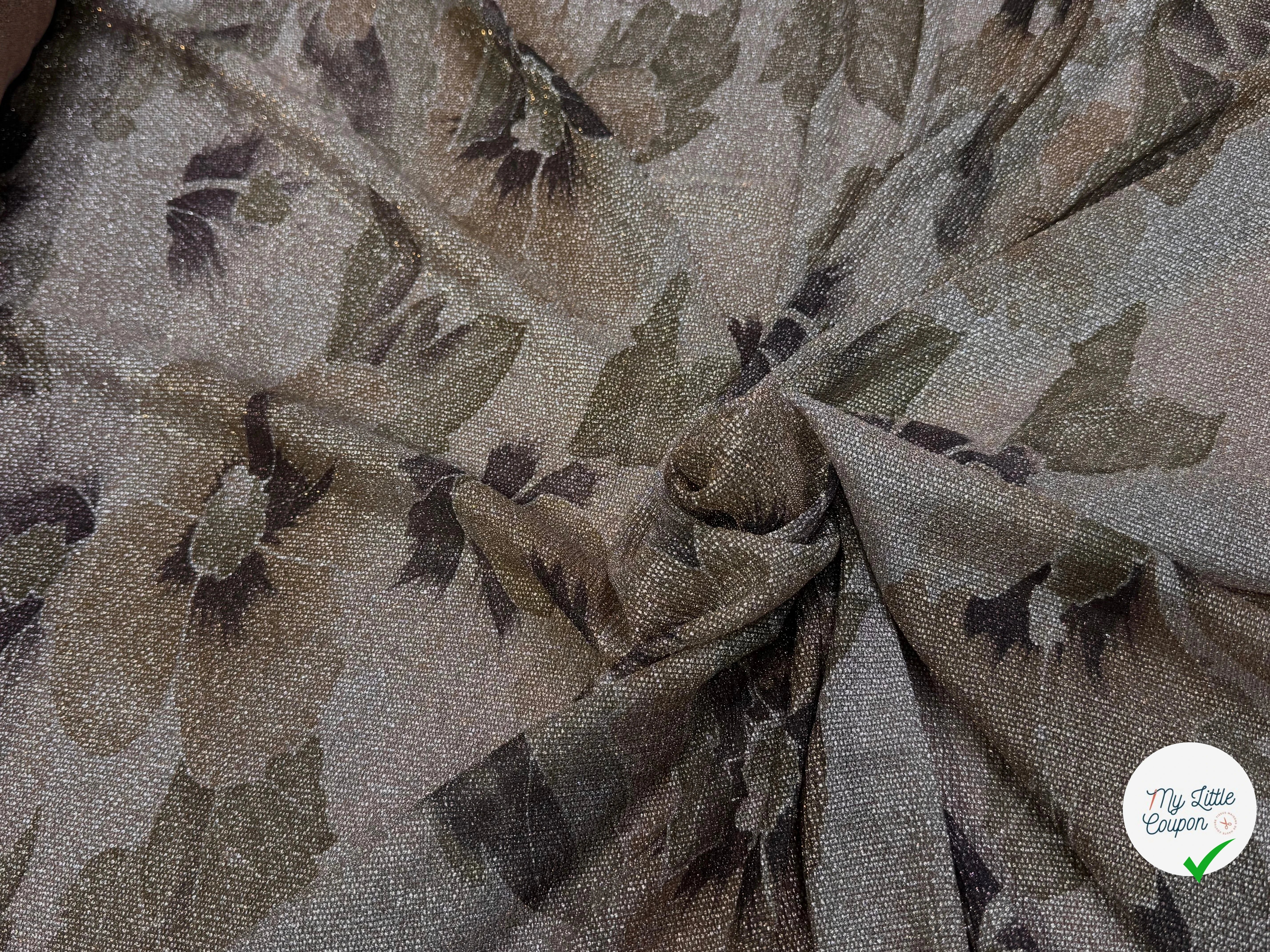 Tissu maille de fête florale beige rosé kaki - tombé du tissu