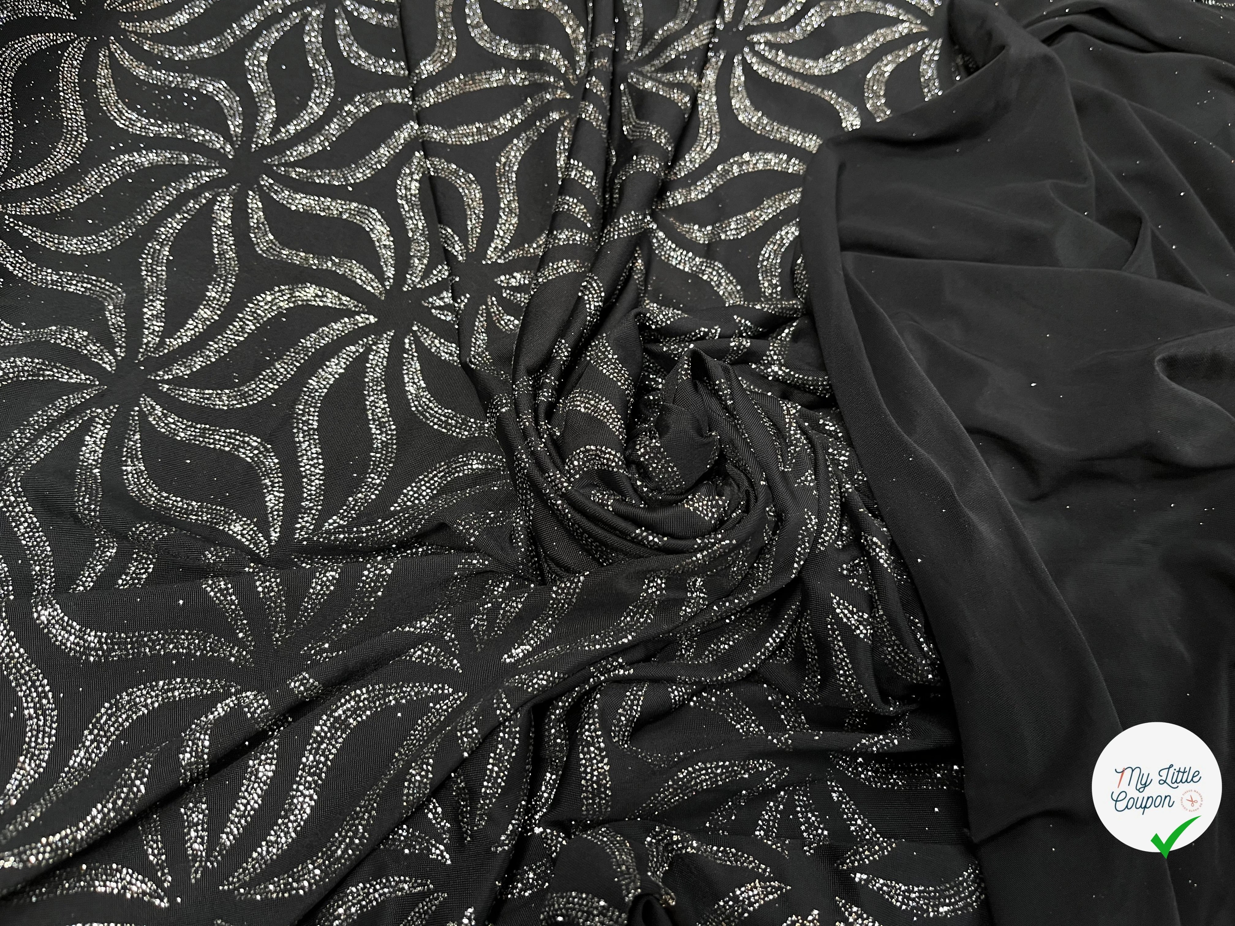 MAILLE FÊTE SÉQUIN GROSSES FEUILLES DE FLEURES BLACK&SILVER - My Little Coupon