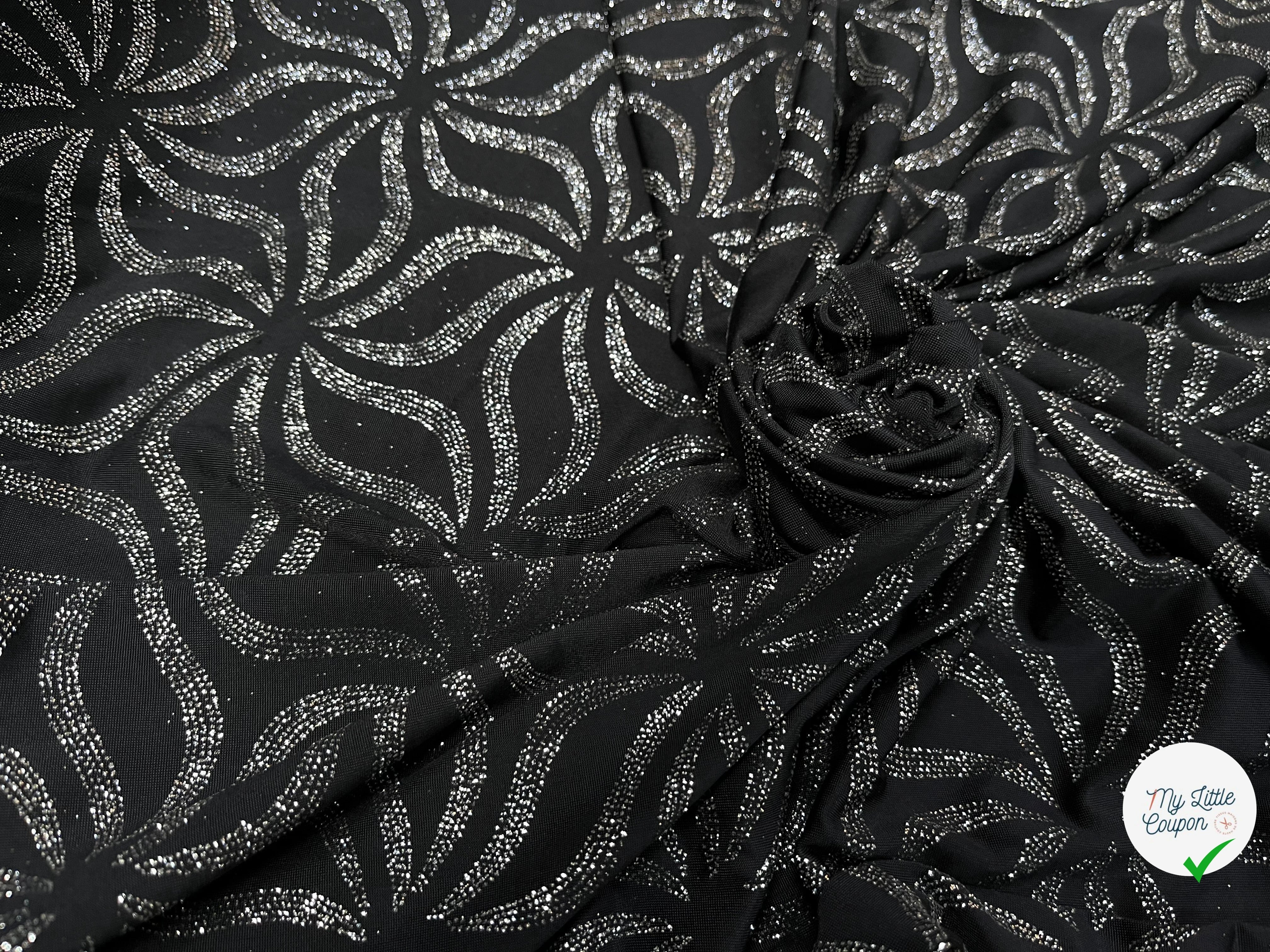 MAILLE FÊTE SÉQUIN GROSSES FEUILLES DE FLEURES BLACK&SILVER - My Little Coupon