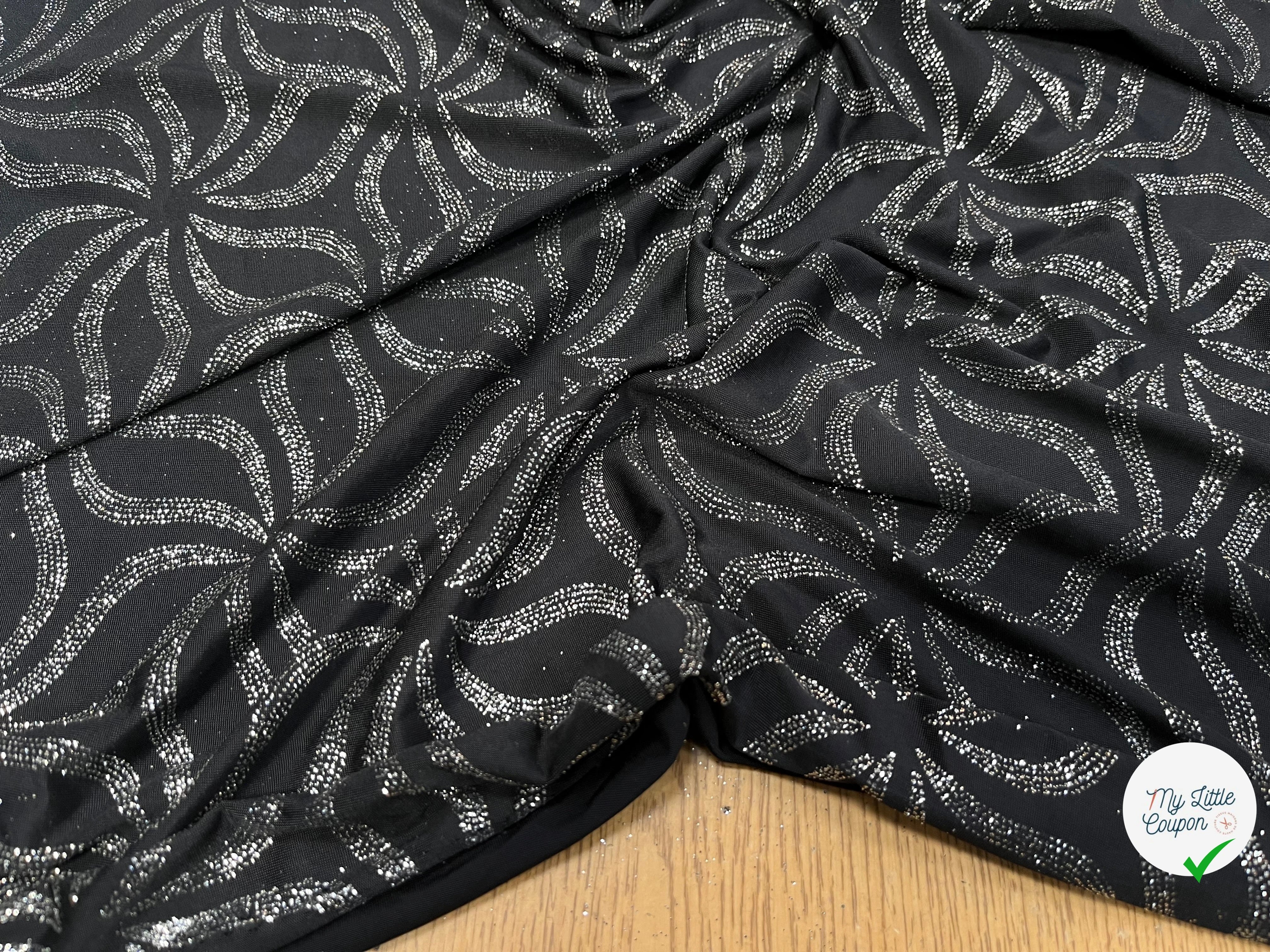 MAILLE FÊTE SÉQUIN GROSSES FEUILLES DE FLEURES BLACK&SILVER - My Little Coupon