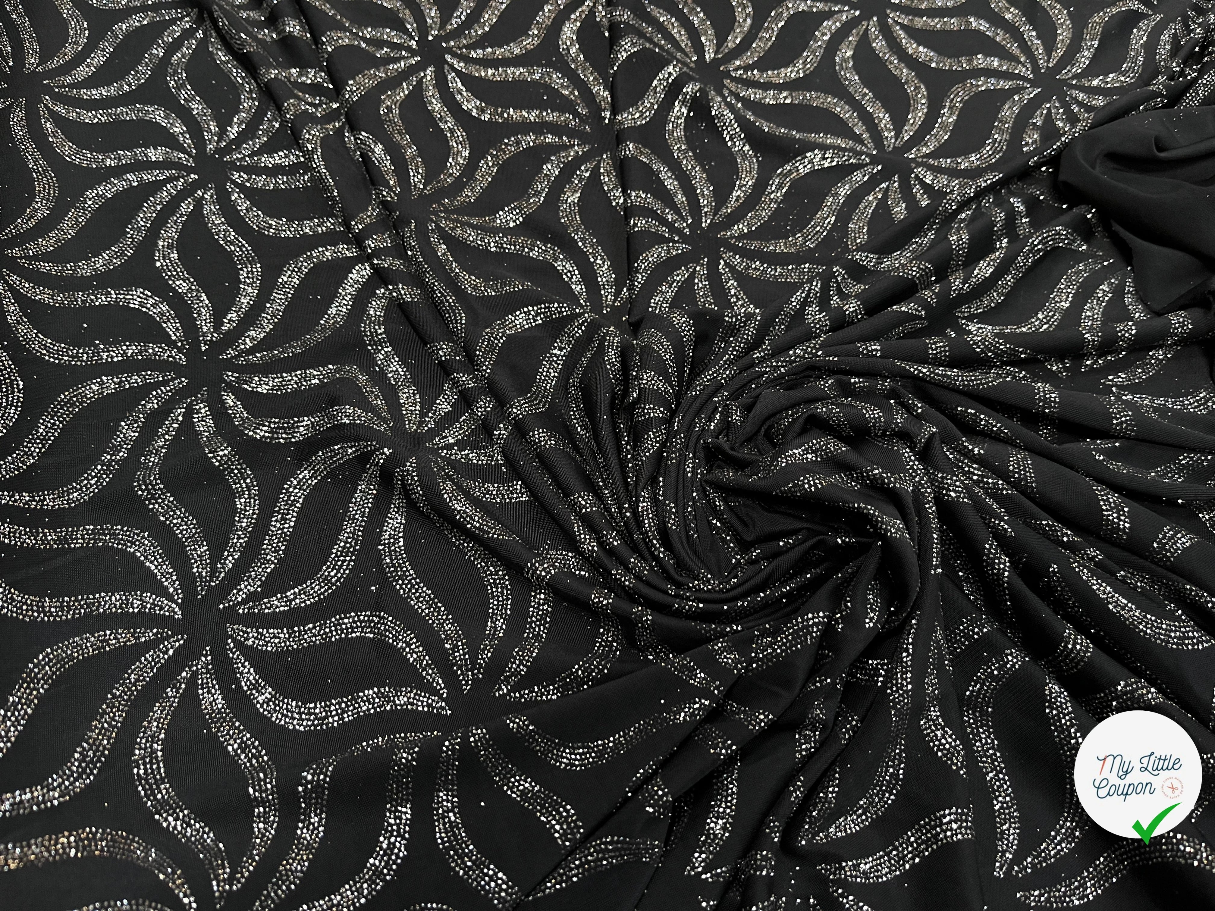 MAILLE FÊTE SÉQUIN GROSSES FEUILLES DE FLEURES BLACK&SILVER - My Little Coupon